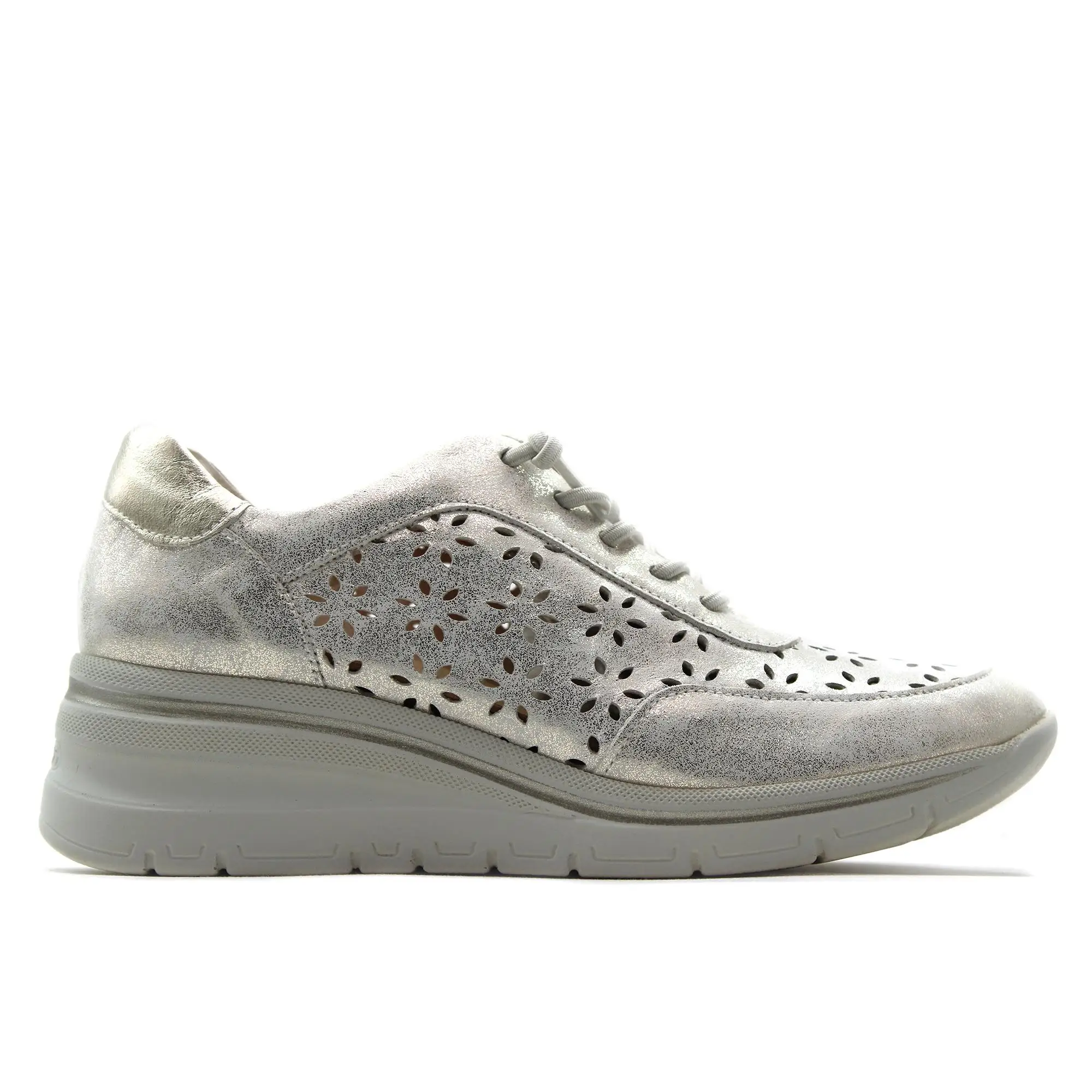 PITILLOS 11112 Zapatos sneakers,de piel,cordón elástico,de cuña,suela de goma,rejilla,calado,plantilla extraible para señora