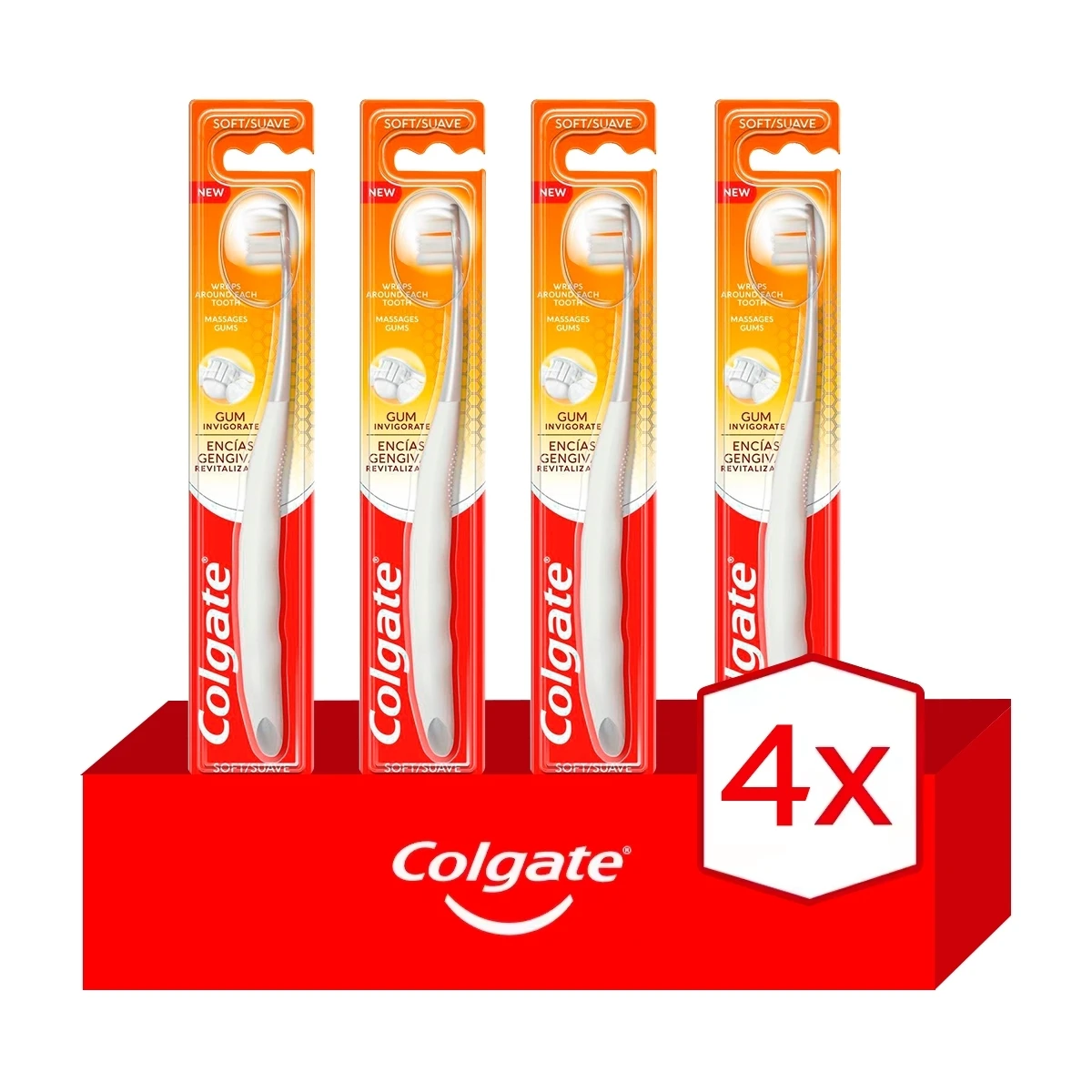Pack 4 unidades. Cepillo de dientes suave Colgate Encías Revitalizante limpieza profunda