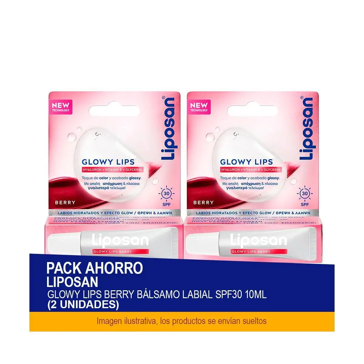 LIPOSAN Glowy Lips Berry Bálsamo Labial SPF30 10ml - Pack ahorro de 2 unidades