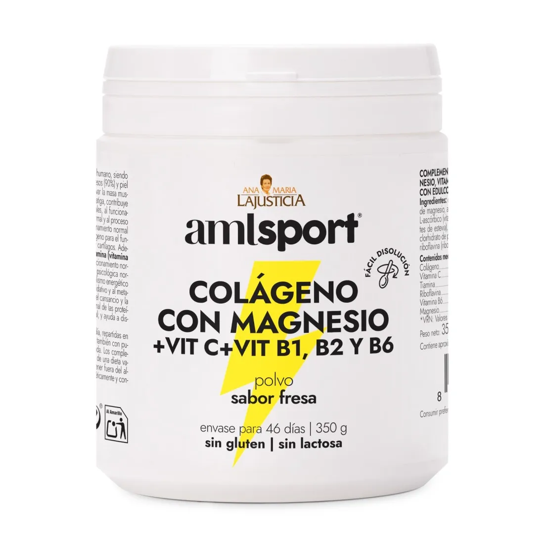 Amlsport® Colágeno con Magnesio, Vitamina C y Complejo B, Sabor Fresa, 350 g - Suplemento Alimenticio para el Cuidado de Articulaciones, Huesos y Músculos
