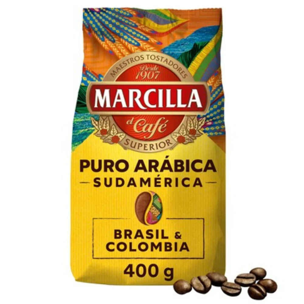 6 packets of pure arabica Marcilla Bean Coffee 400 gr. South America (Brazil & Colombia).