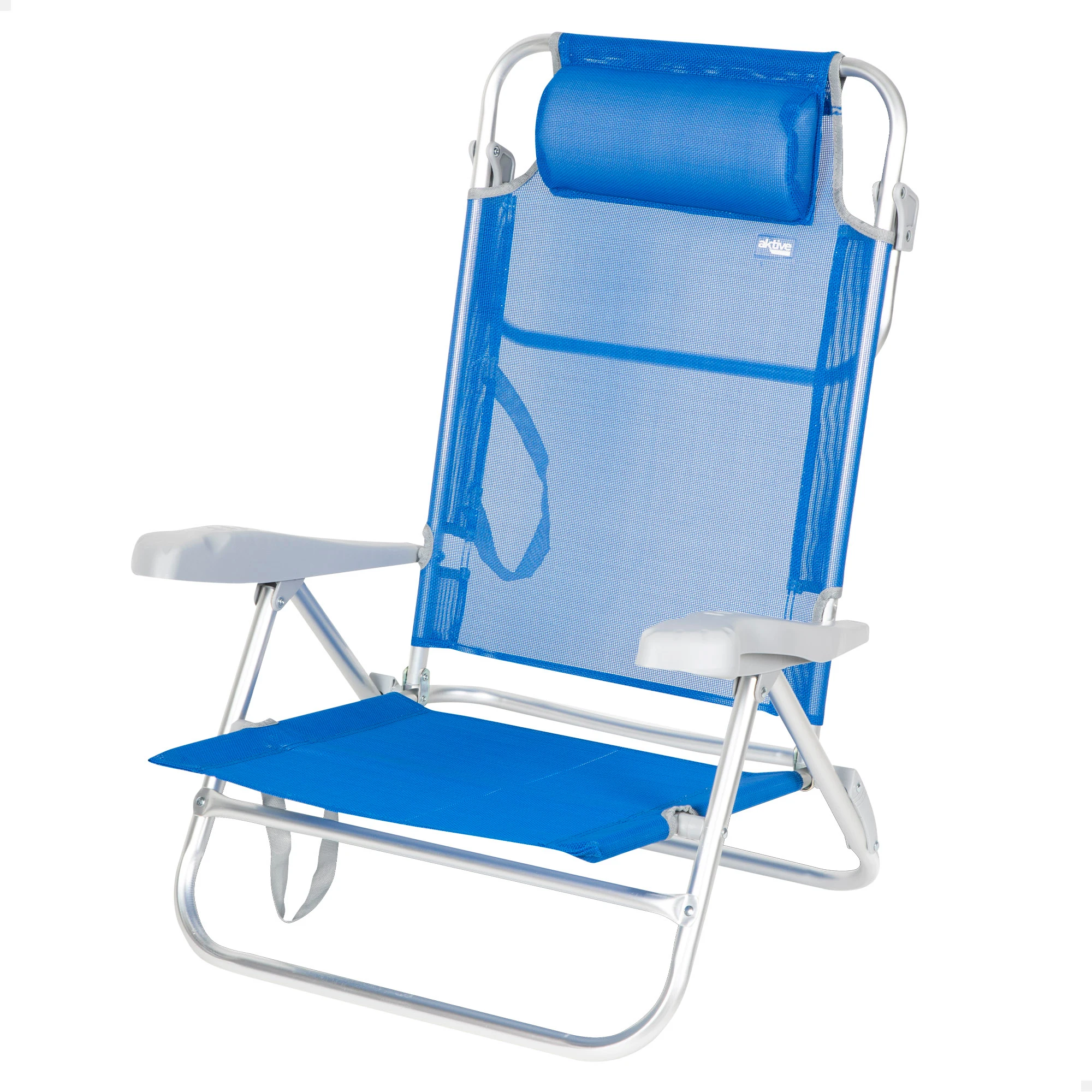 AKTIVE folding beach chair, reclining beach chair, 8 positions, 48x49x82 cm, padded cushion, carry handles, max weight 110 kg, beach chairs, low beach chairs, multi-position, reclining backrest, folding beach chairs