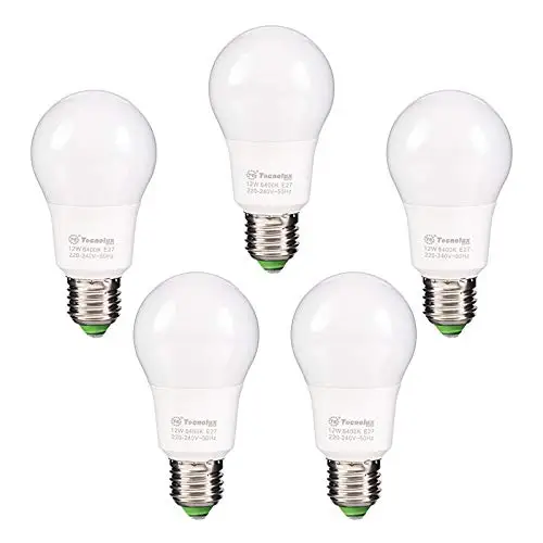 Bombilla LED, A60 12W E27 luz blanca fría 6400K, 960LM (5-Unidades)