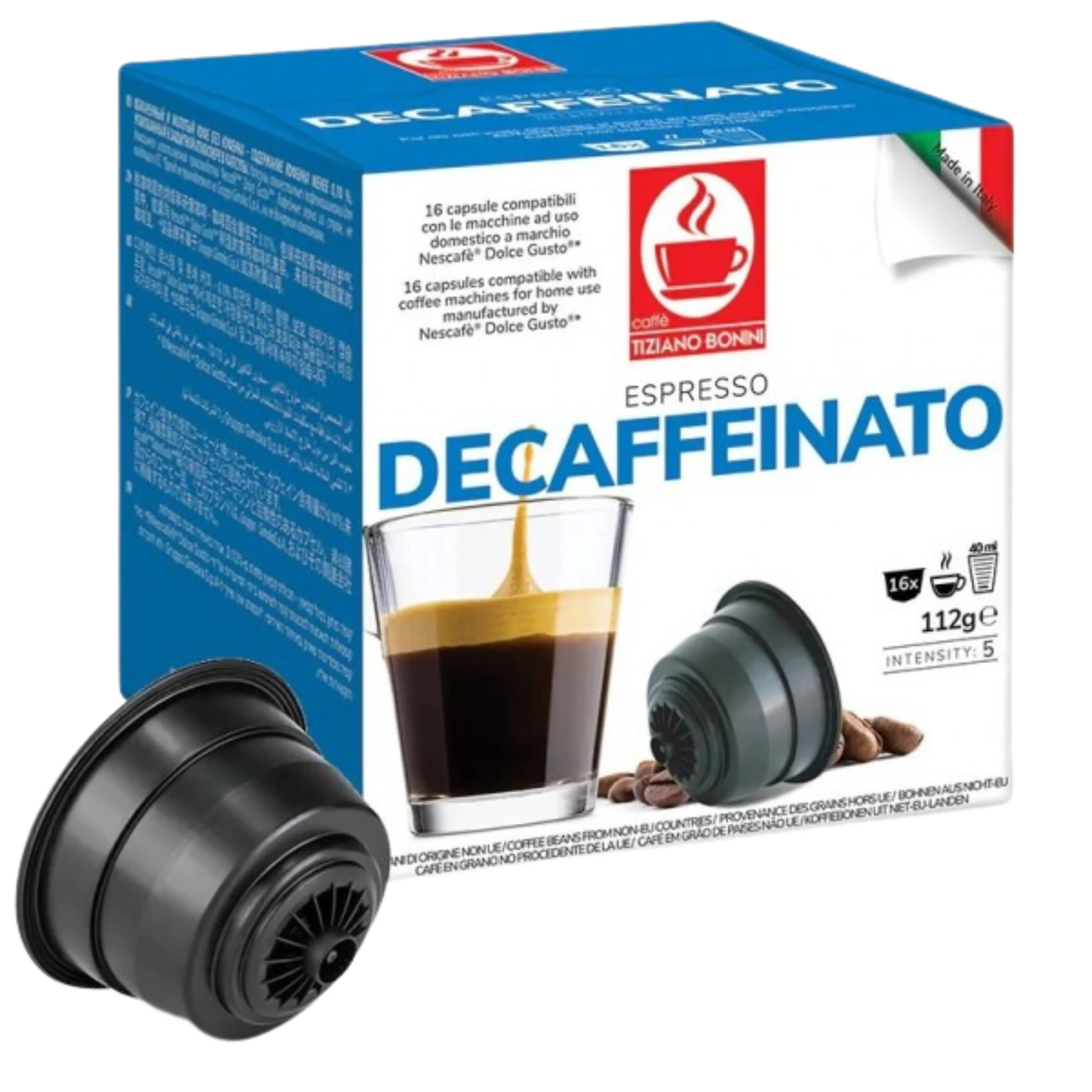 Cápsulas Bonini Dolce Gusto x16 para tu cafetera- Café- Descaffenato- Caffe Latte- Inteso-Forte-Cortado