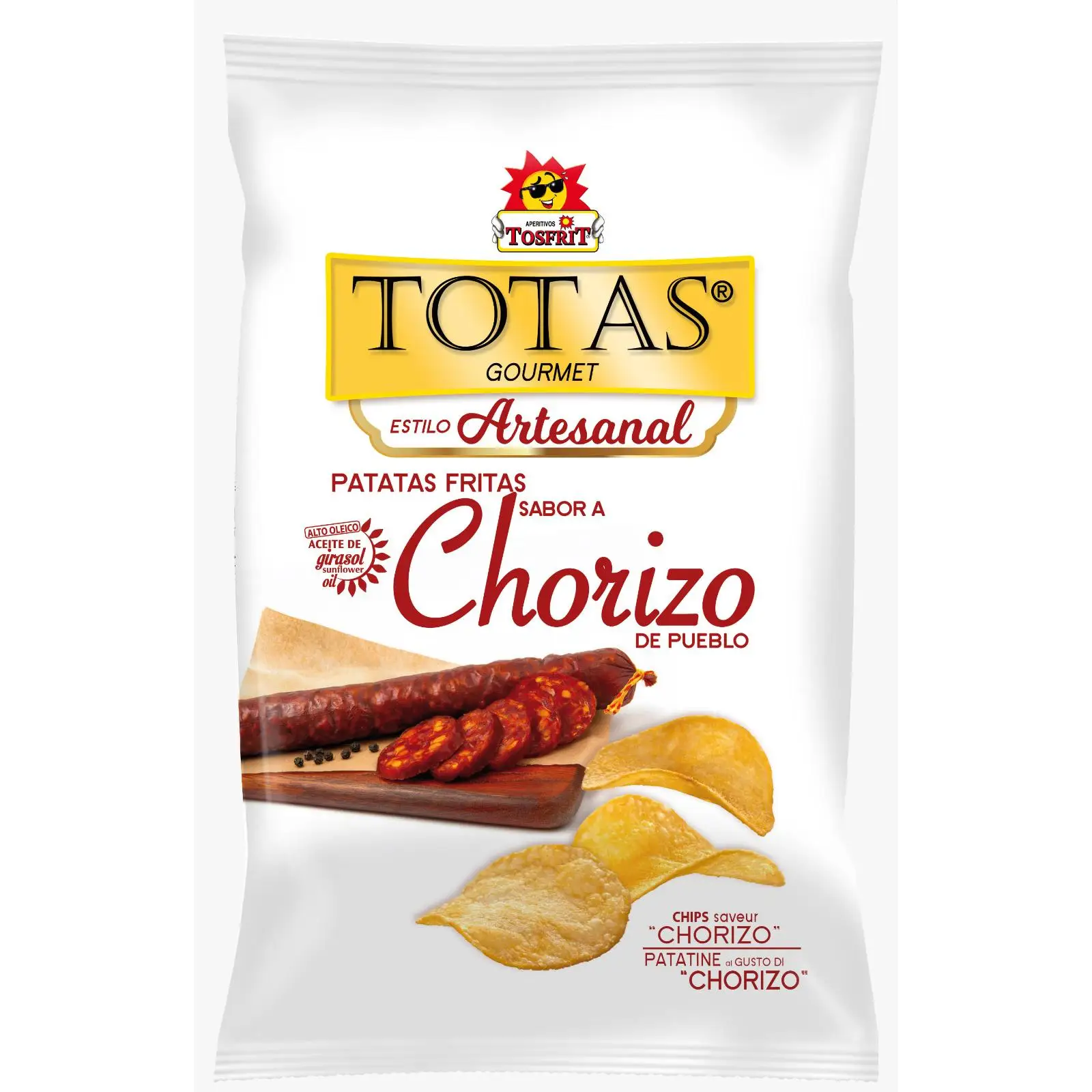 Tosfrit Aperitivos: Caja de Patatas Fritas sabor a Chorizo de Pueblo - 9 Bolsas de 130g