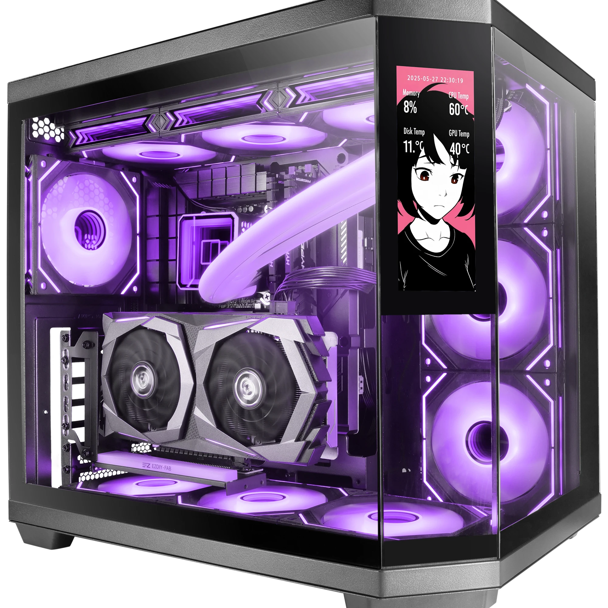 Mars Gaming MC-3TCORELCD Caja Gaming ATX, Pantalla IPS 7,2” Personalizable, Triple Cristal Templado Extraíble, Estructura Doble Cámara Lateral, Soporte de Refrigeración Líquida hasta 360mm, Caja PC