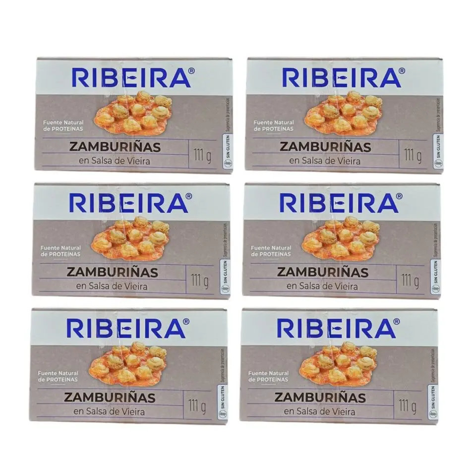 6 LATAS DE ZAMBURIÑAS EN SALSA DE VIERA RIBEIRA 438G.N.E SABOR Y CALIDAD