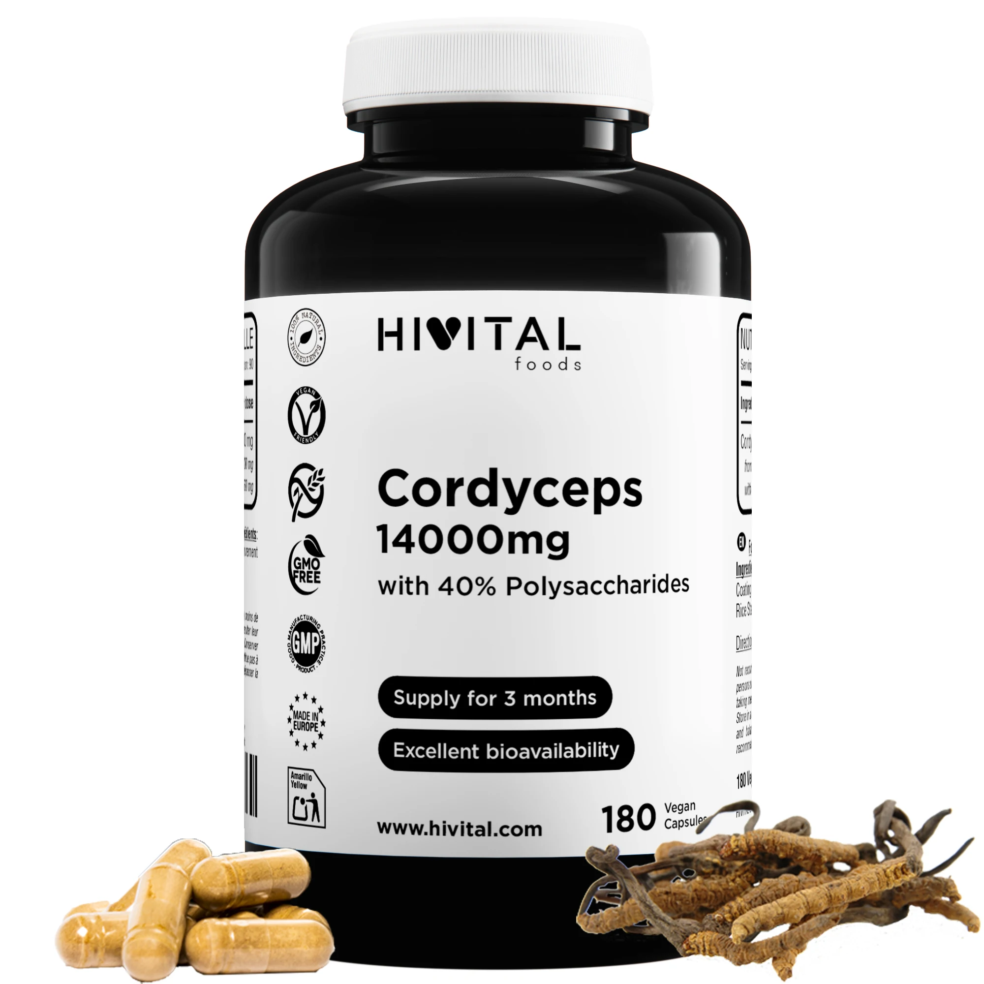 Cordyceps 14000 mg | 180 cápsulas veganas. Hivital