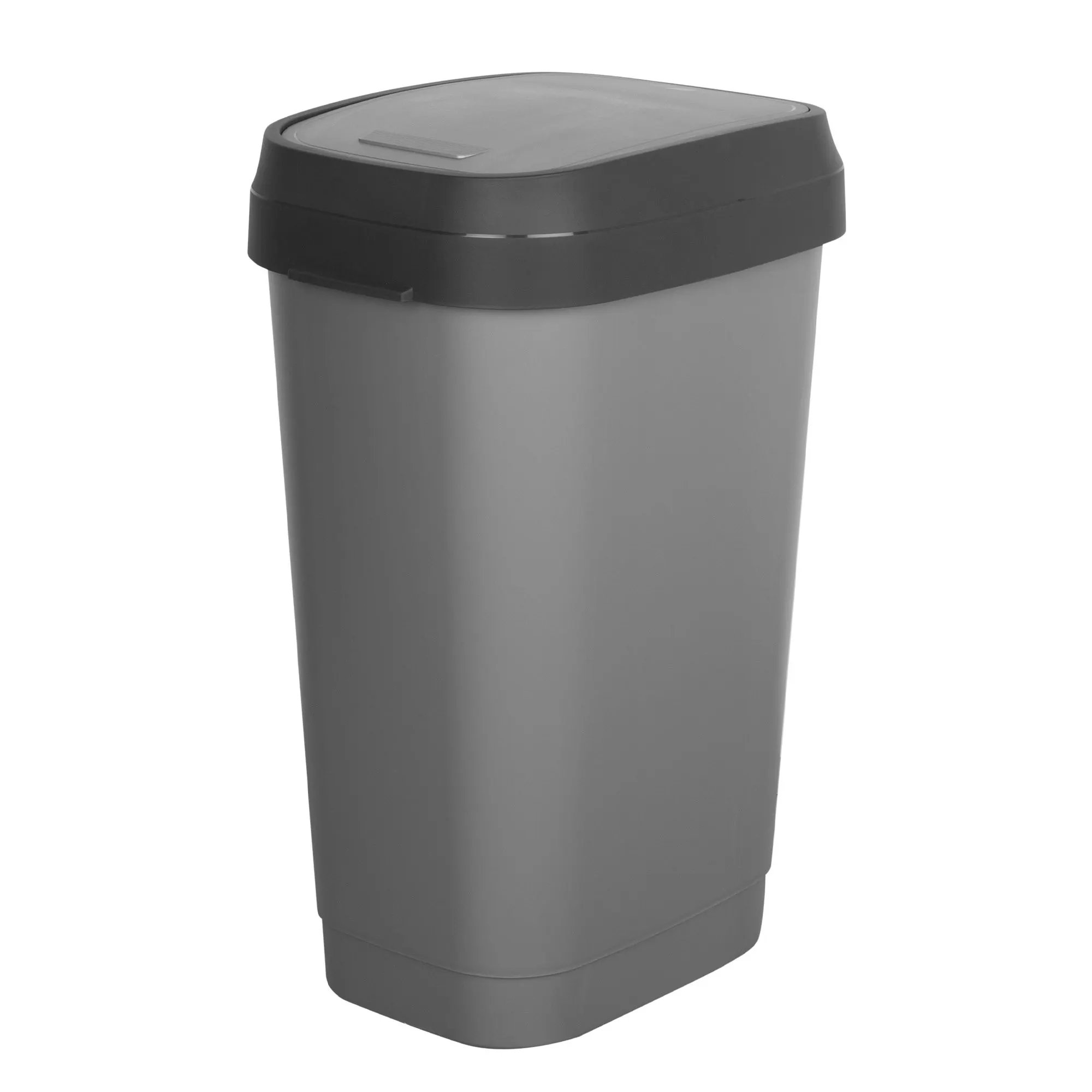 Curver Double Swing Dustbin 50L Grey, Compact vertical Design, Double Opening Swing Cap, for Family Kitchen and Office, Measures 31x42x62 cm, Strong Materials, easy to clean, modern style for any space