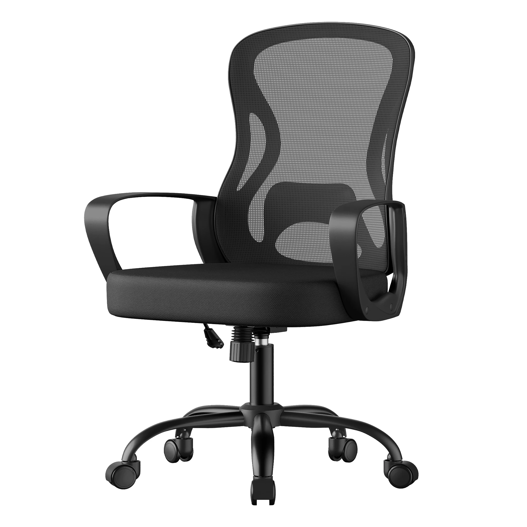 SONGMICS Silla de Oficina Ergonómica, Silla de Escritorio Giratoria de Malla con Soporte Lumbar, Reposabrazos, para Estudio y Dormitorio, Negro Tinta/Beige Capuchino y Blanco Nube