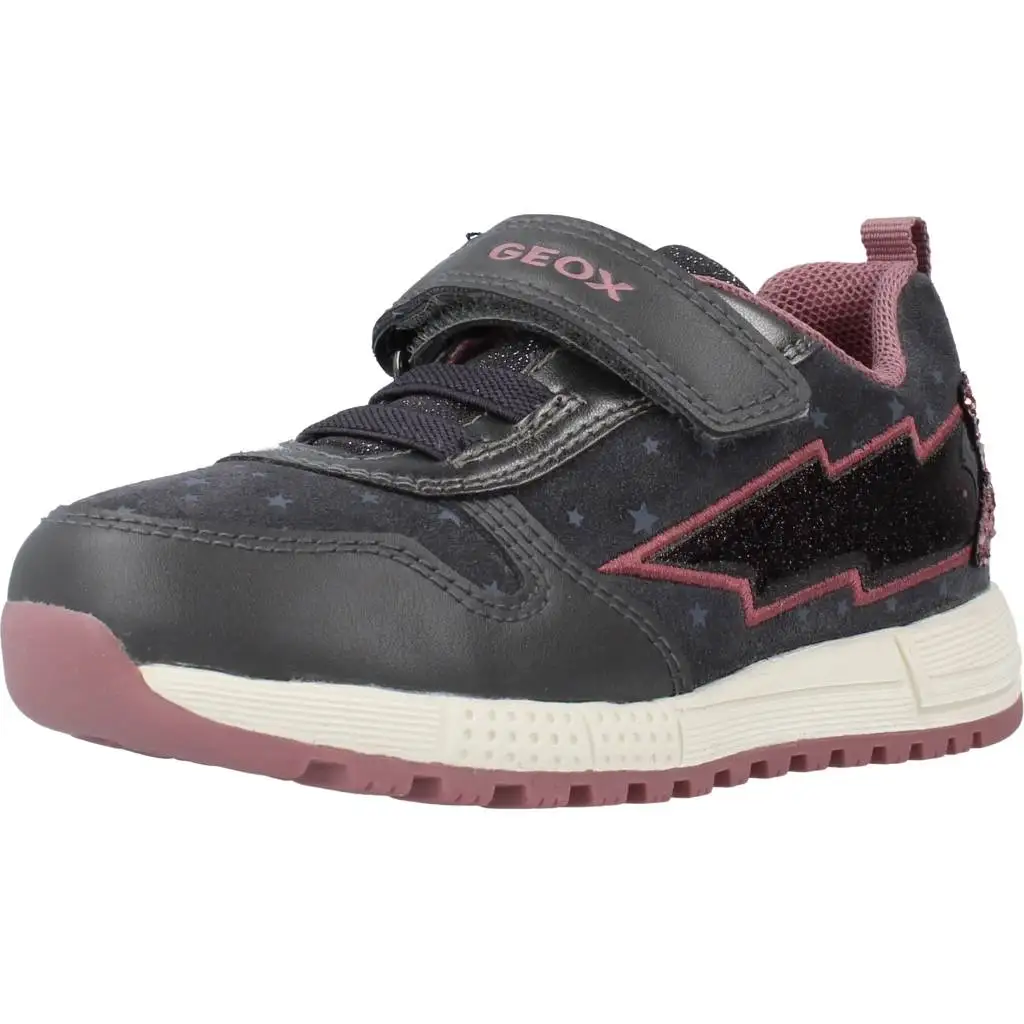 Geox B Alben Girl a Sneakers for Girls in Grey, Made of Leather and Synthetic