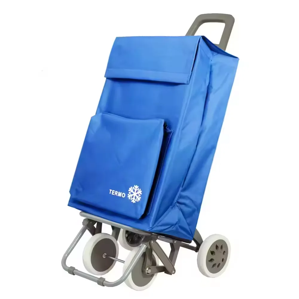 Folding shopping cart [trolley cart] Lightweight Thermo bag 90x30x39cm, durable, foldable, with 4 wheels durable, for food shopping, 40 litres load capacity