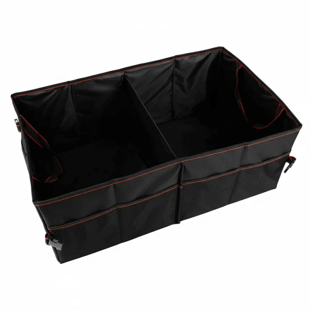 Almalux® Organizador Maletero Coche 63x39x25cm Plegable con Velcro 6 Compartimentos Rejilla y Bolsillos Grandes