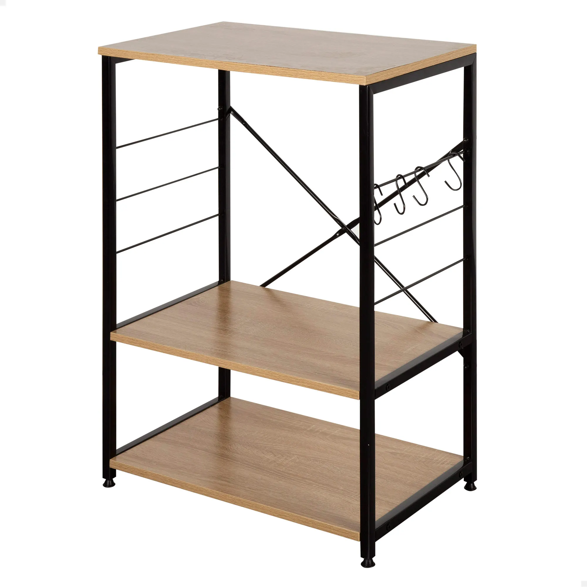 Max Home - Mueble auxiliar de cocina, medidas 60x40x82 cm, de madera y acero, 3 niveles y 4 ganchos laterales, pies ajustables, estable y duradero, armario despensa, soporte microondas, muebles