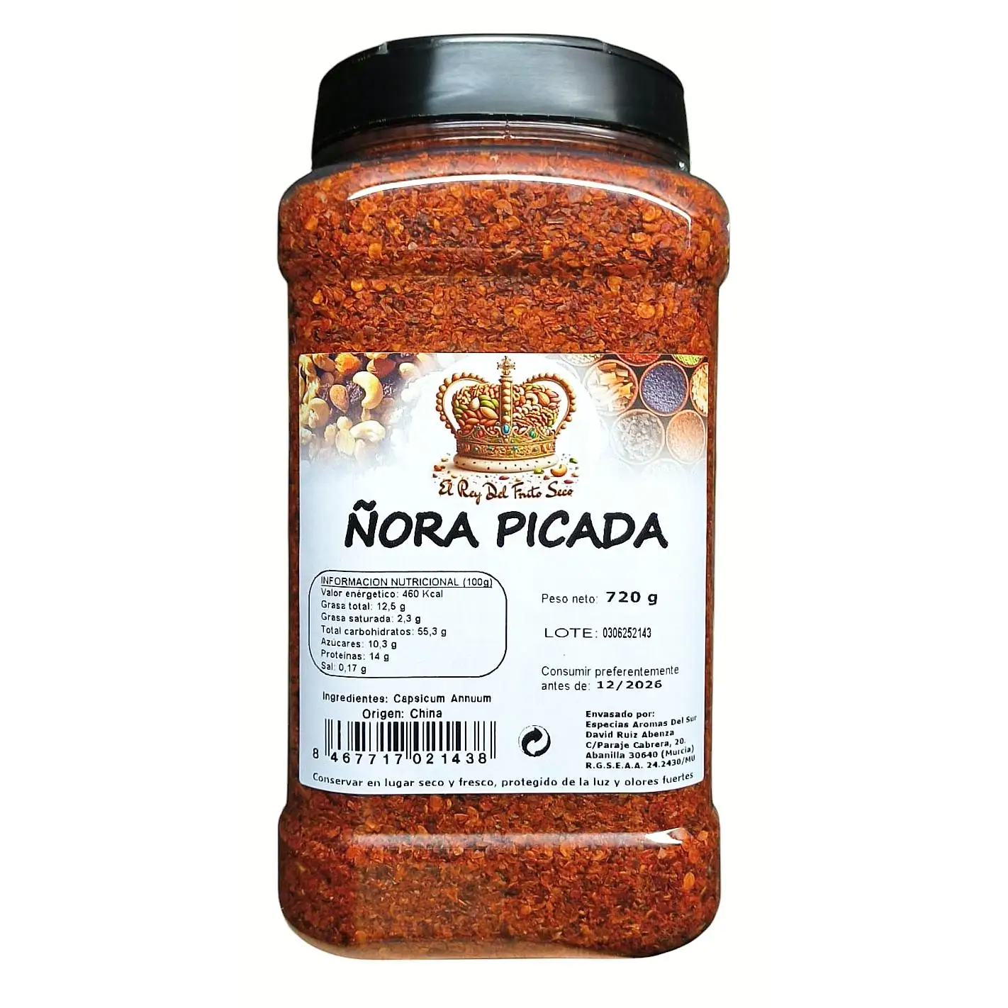 Ñora Molida 600 gramos - Especia Ñora - Ñora Picada - Ñora Granulada - Marca El Rey del Fruto Seco- Envase Fresco y Sabroso - Cocina Tradicional Española