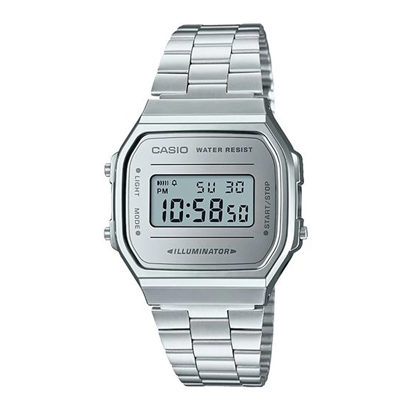 Reloj Vintage Casio Unisex Cristal Espejo Plateado A168WEM-7EF