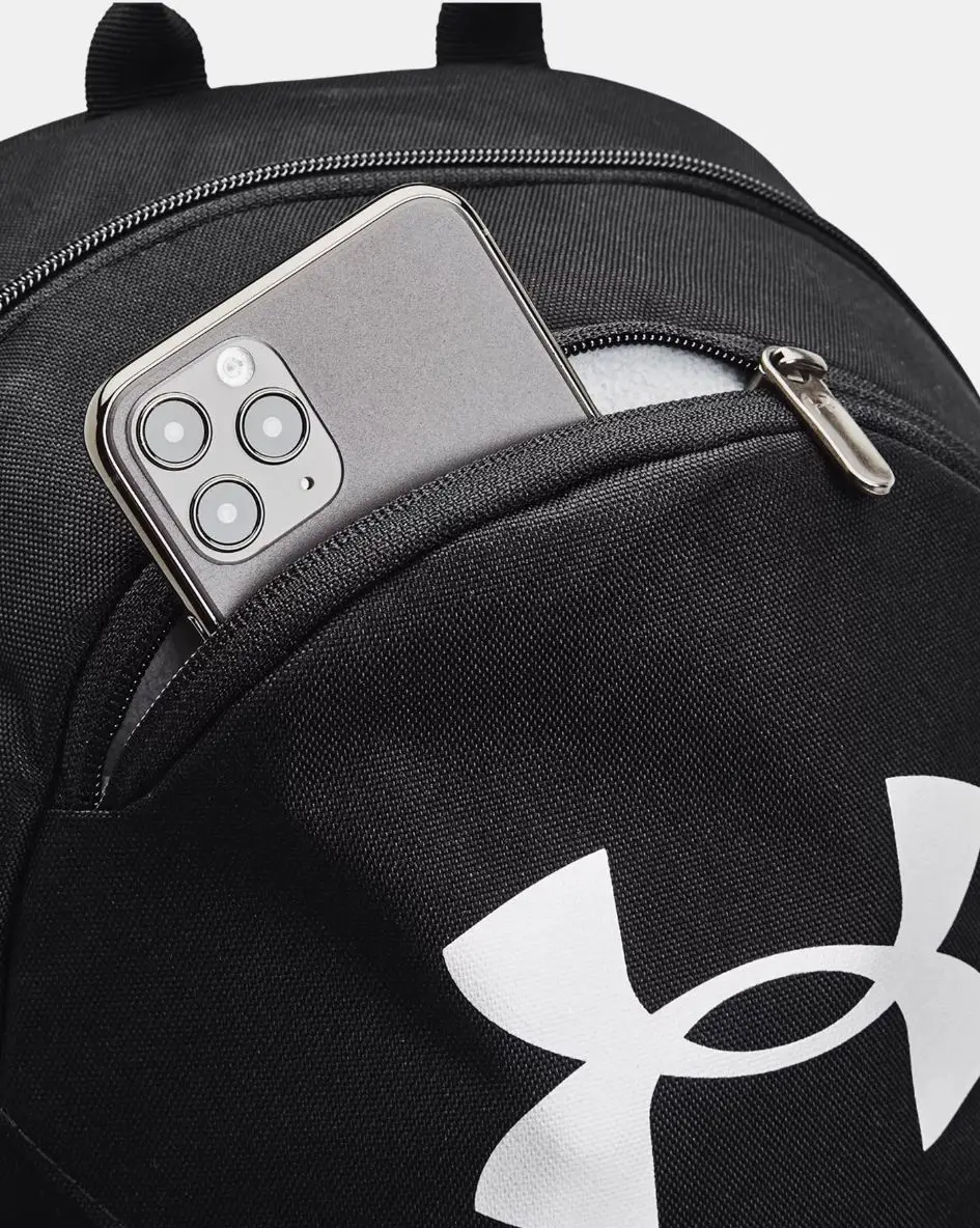 Under Armour Men's Backpack 1364180-002, waterproof bag with UA Storm technology, padded laptop sleeve for 15" MacBook Pro, ergonomic straps, and multiple pockets including a side water bottle holder, ideal for gym and outdoor use.