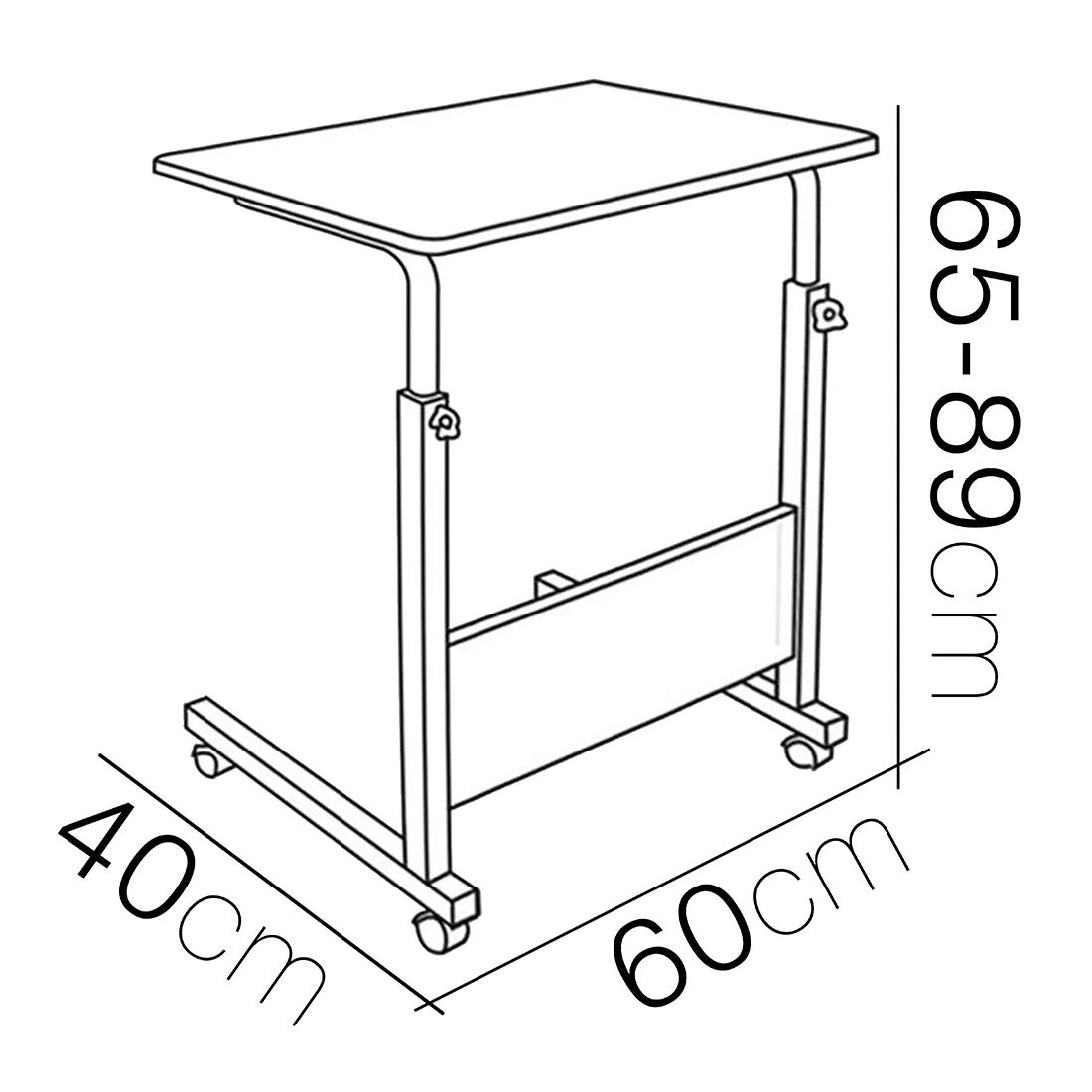 Accommodates textile-desk table with wheels to work and study. Multipurpose adjustable side table for bedroom, living room and kitchen 40x60x65-89 cm.