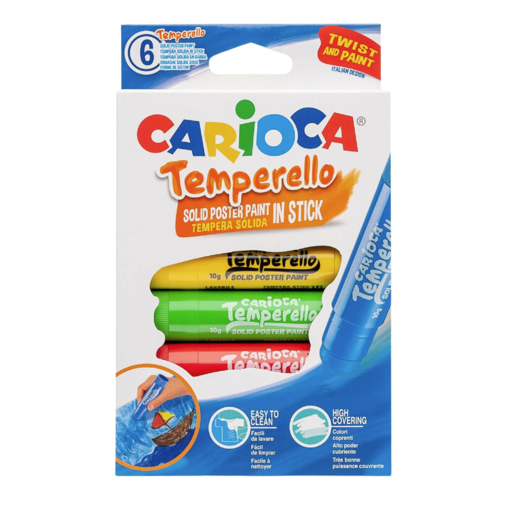 Carioca - TEMPERELLO Pack of 6 teperas solid colors bright and washable with quick drying