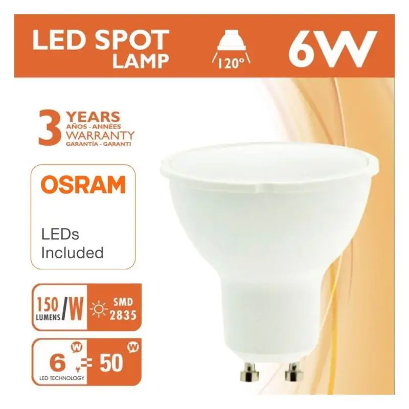 Dicroica LED 6W 110° GU10 - Bombilla con Chip OSRAM 2835, 2700K Luz Cálida, Ideal para Vitrinas, Tiendas y Hogar