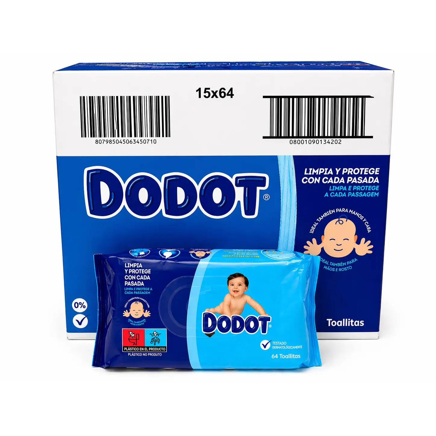 Pañuelitos Húmedos Dodot Azul 960 Unidades (15x64) para Limpieza Suave e Hidratación Diaria del Bebé, Testados Dermatológicamente, Aptos para Piel Sensible