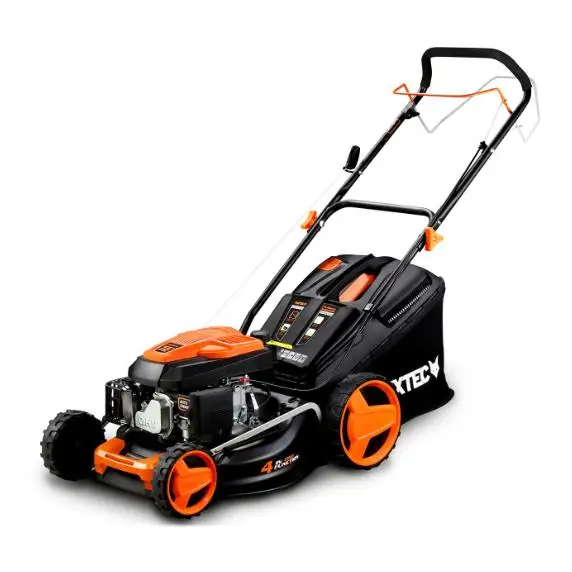 Cortacésped a Gasolina Cecotec Terrenator 3200.46 Total Z. Motor de 144cc, 2,4kW y 3,2CV, Cuerpo de Acero 46cm, Sistema de Cambio de Altura Z-Tech, 4 en 1 con Mulching, Ruedas Traseras XL