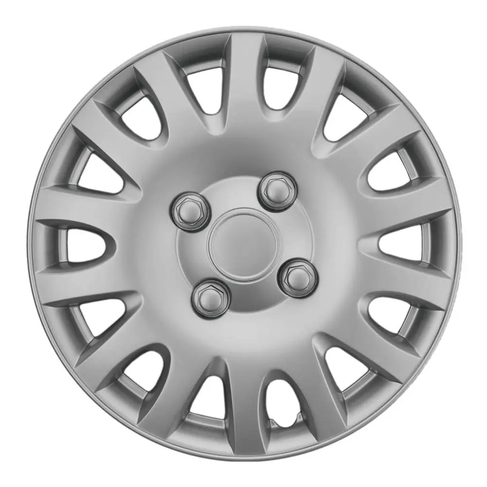 KRAWEHL - Juego de 4 Tapacubos - Flexibles - Modelo Sham - Cubre Llantas - Fácil de Instalar - Anillo de Sujección Ajustable - Resistente a los Golpes - Polipropileno Acabado en Plata
