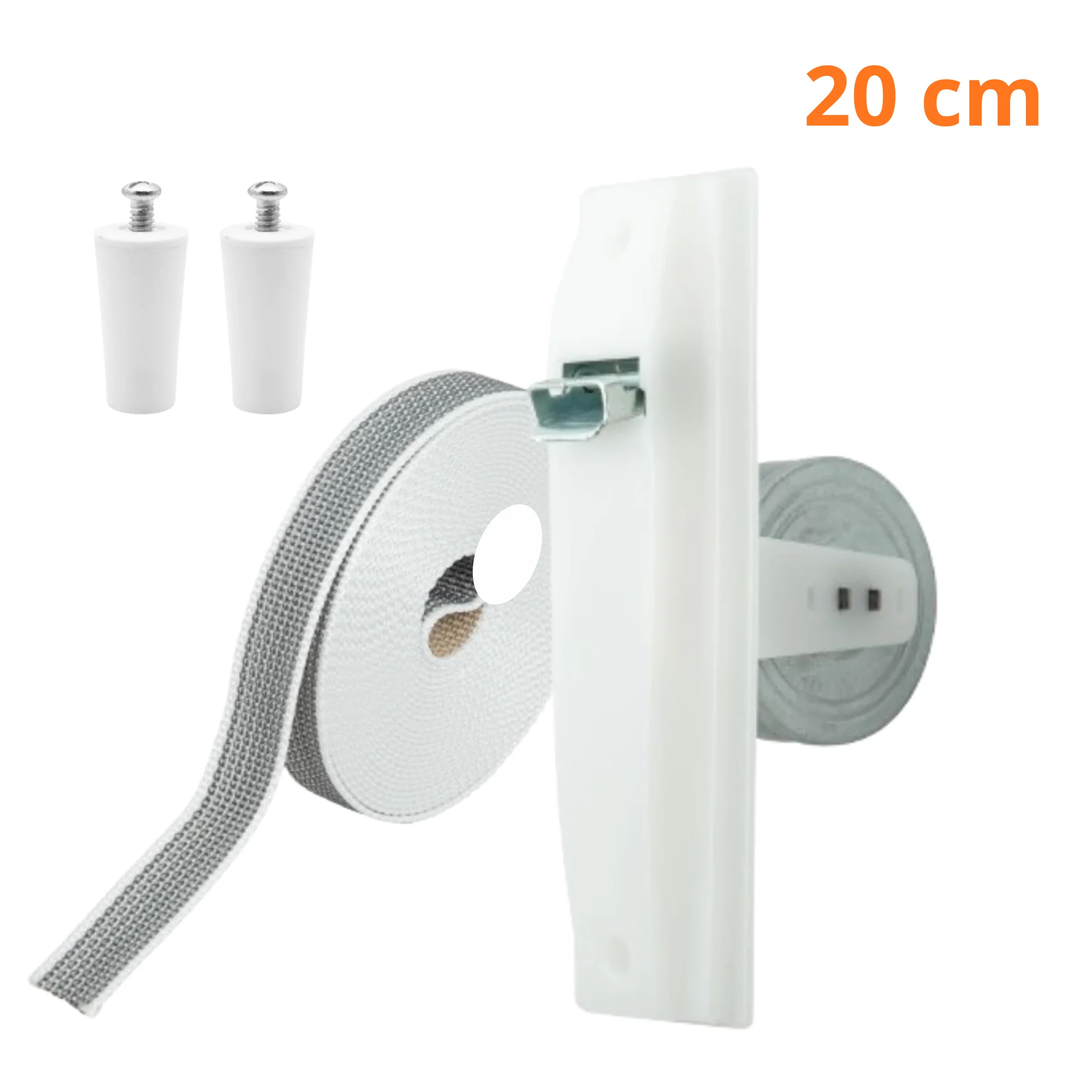 Gaviota Pack Recogedor de Persiana Empotrable para Obra + Cinta Reversible 22mm (6 metros) + 2 Tapones de Persiana – Enrollador Universal para Persianas Enrollables – Tamaño Grande, Blanco