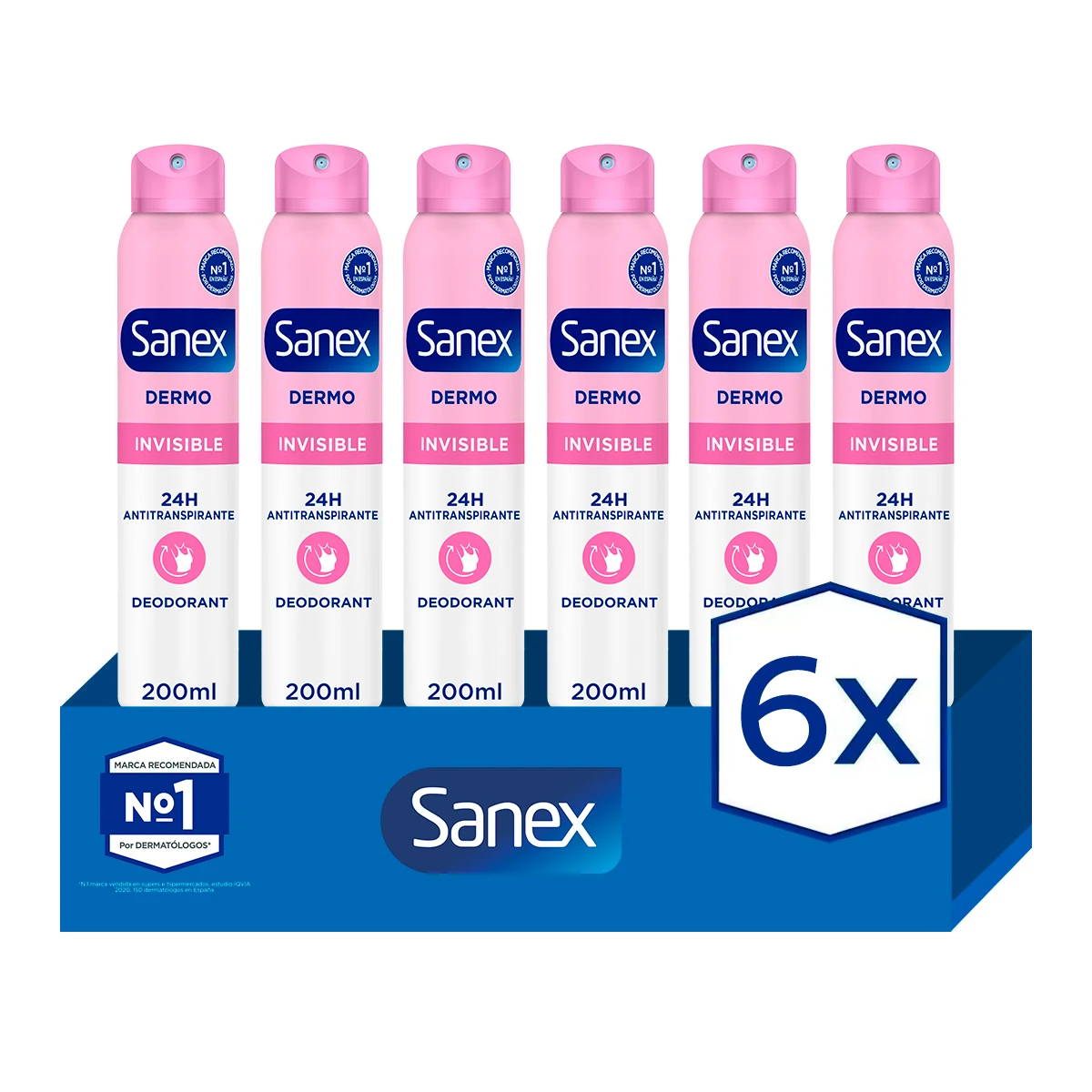 Desodorante spray Sanex pH Balance Dermo Invisible protección 24h 200ml. Pack 6