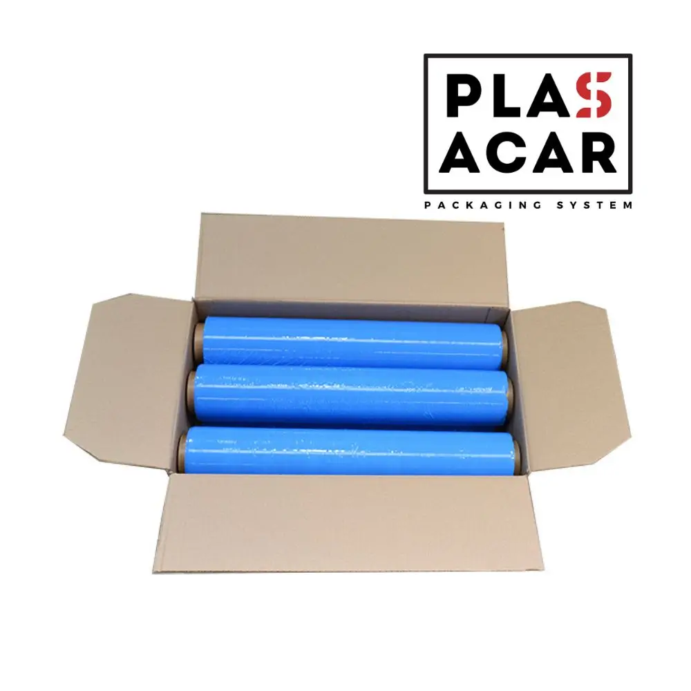 Plasacar S.L.-Film Estirable para Paletizar Azul opaco 50 cm x 125 metros 23 micras Ultra Resistente (Pack 8 Unid.)