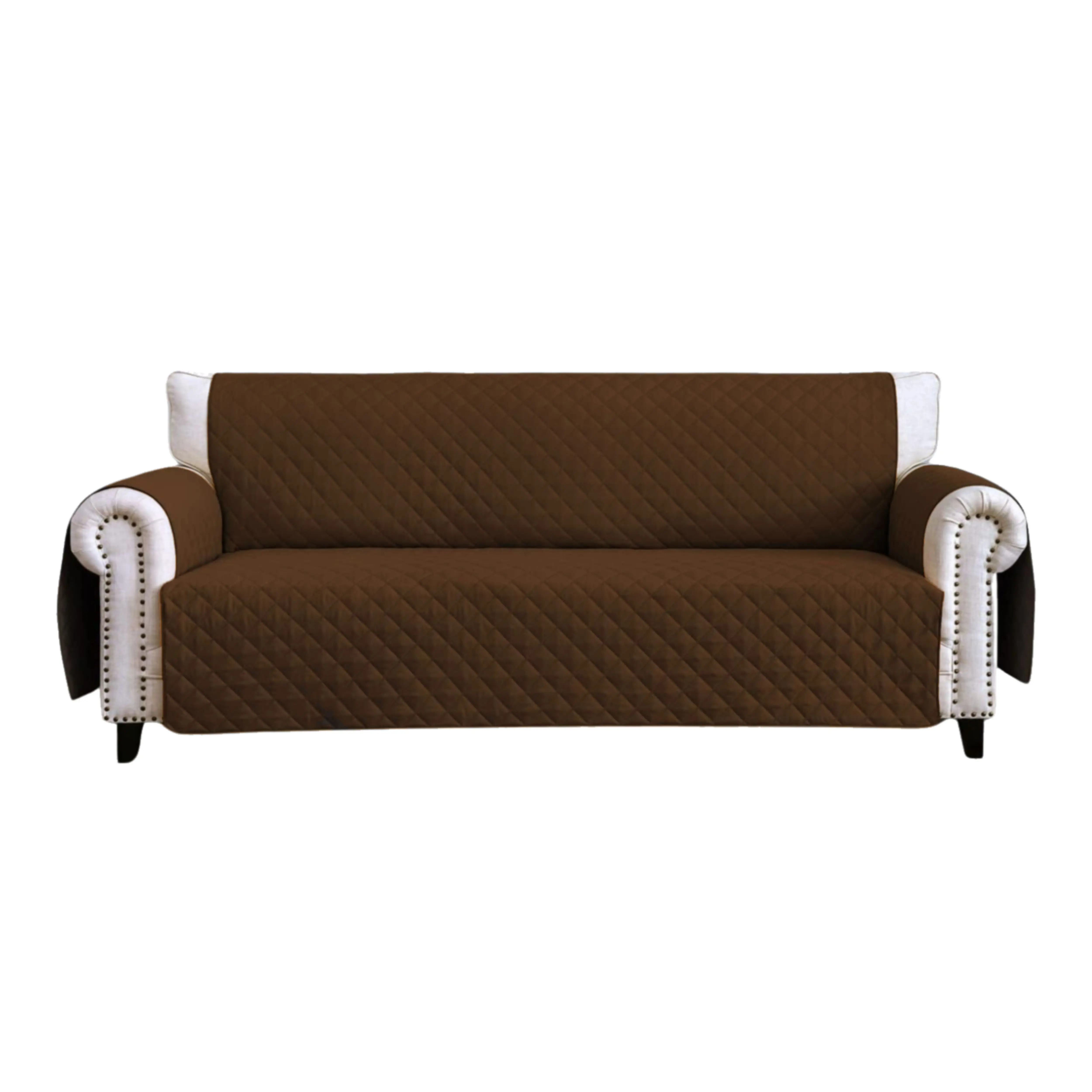 Funda Cubre Sofá Chocolate Beige HMS, Microfibra, Reversible, Bolsillo Lateral, Pestaña de Sujeción