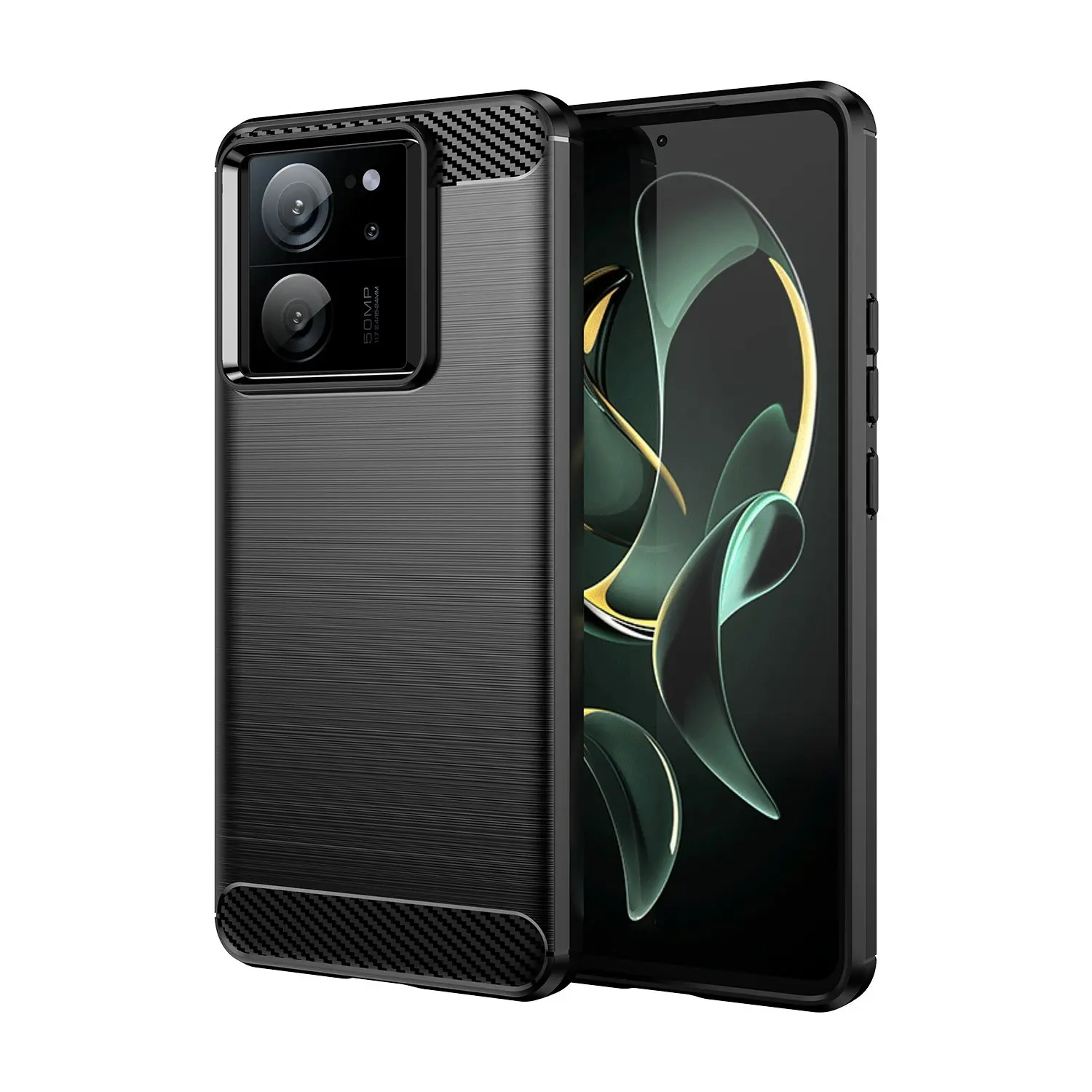 Funda para móvil Xiaomi Mi 13T / Mi 13T Pro Carcasa Protectora Antigolpes Silicona Negra Diseño Fibra de Carbono Resistente Absorción de Choque [Compatible Carga Inalámbrica]