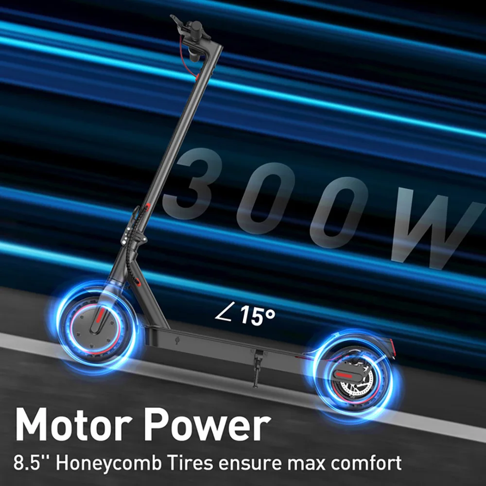 IScooter i9 folding electric scooter, 8.5 inch Honeycomb tires, 350W Motor, 7.5Ah battery, maximum speed of 30 km/h, Control via App, waterproof IP54