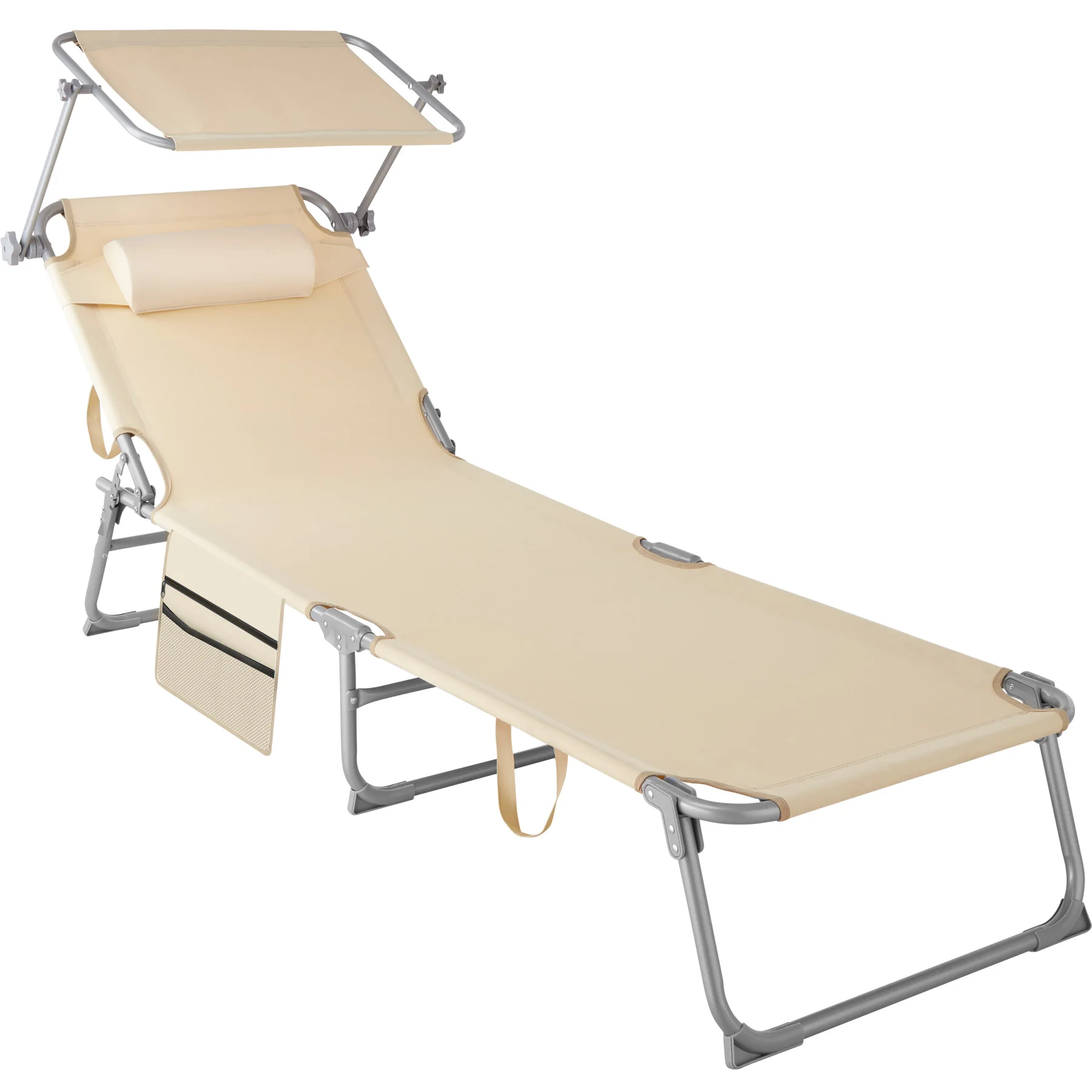 Tectake - Tumbona ajustable en 4 posiciones con reposacabezas y bolsillo  Tumbona plegable muy cómoda con reposacabezas extraíble  Respaldo con ángulo ajustable en 4 posiciones  Parasol regulable sin