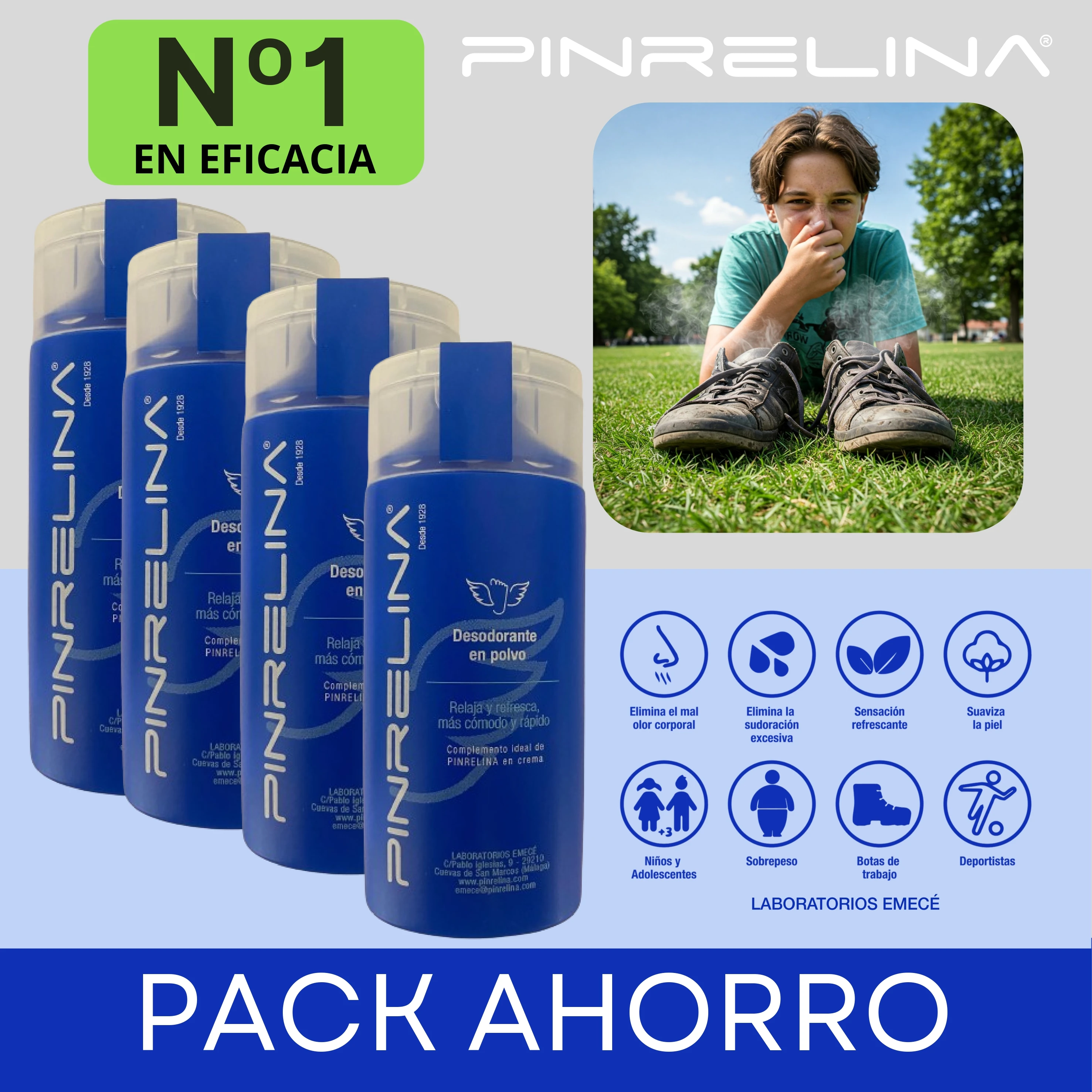 Polvo Desodorante Pies y Calzado Pack Ahorro (4 Unidades) - Elimina el Mal Olor y Absorbe la Humedad - Acción y Frescor muy Duradero 4x60g