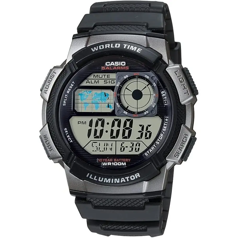 Casio AE-1000W-1BVDF Multifunctional Digital Watch | World map, water resistant and stopwatch