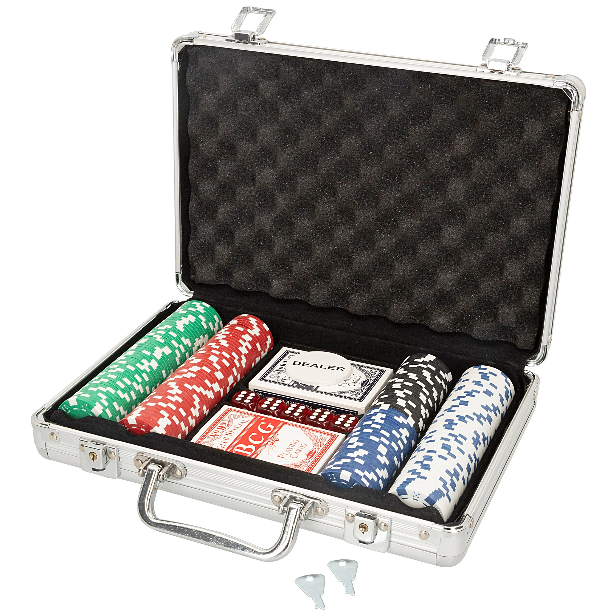 CB Games - Maletín de póker Ø4x0,3 cm, Juego set infantil con 201 fichas, 2 barajas de cartas, 5 dados y 1 ficha dealer, Para niños +3 años, Regalo infantil, Juegos para toda la familia
