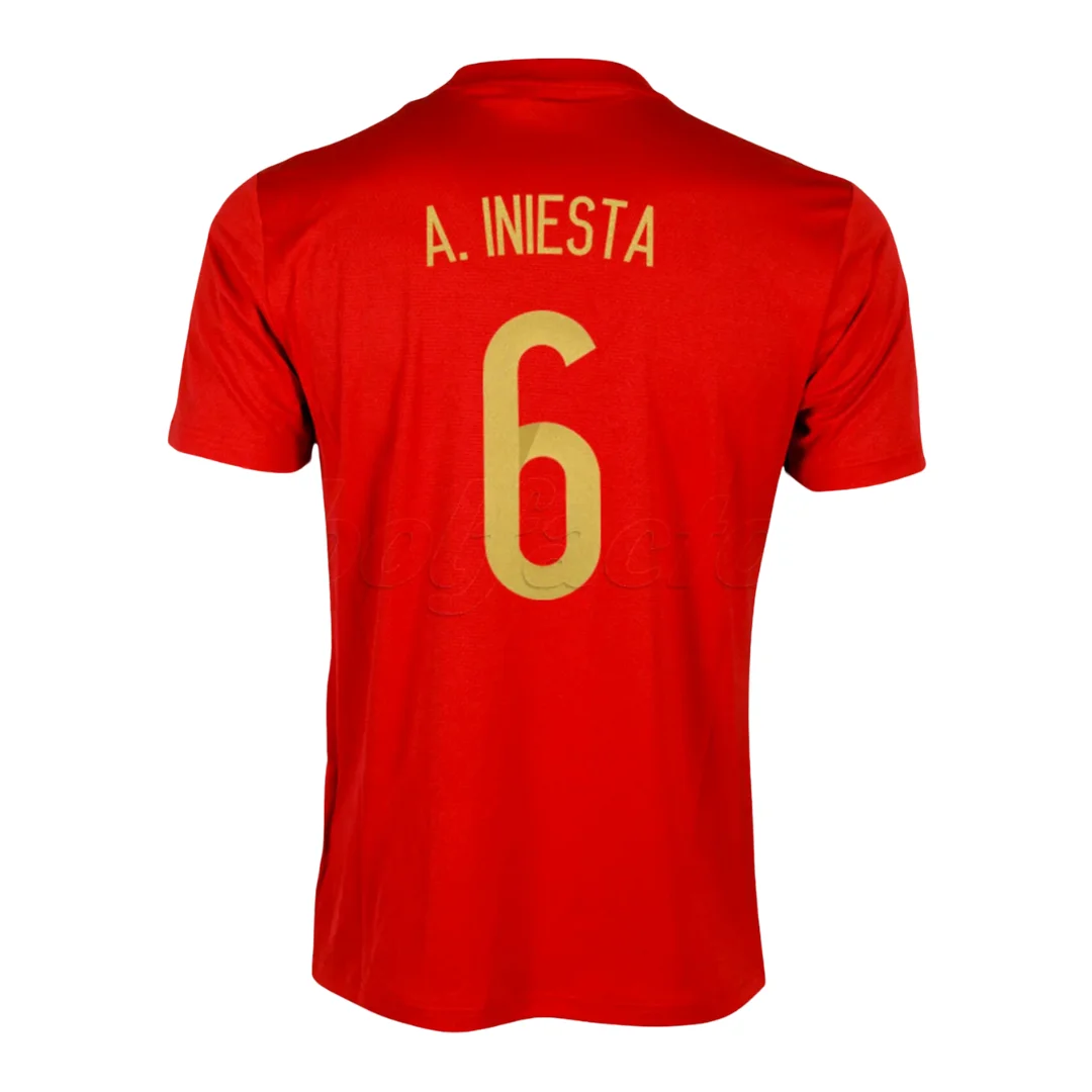 RFEF tshirt Andrés Iniesta 2014 2015 official replica of the Royal Spanish soccer federation with logo and shield embroidered star world champions the red with vertical lines Spanish team