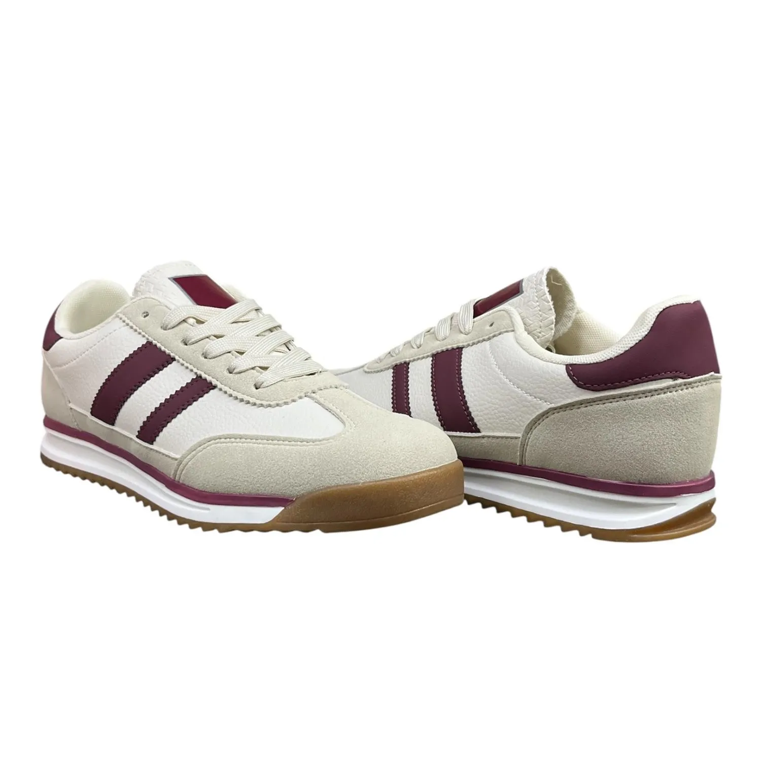 Combined Beige Sneakers by NATALIA, women's shoes with two stripes, featuring a comfortable design perfect for outdoor activities and versatile for spring and autumn wear.
