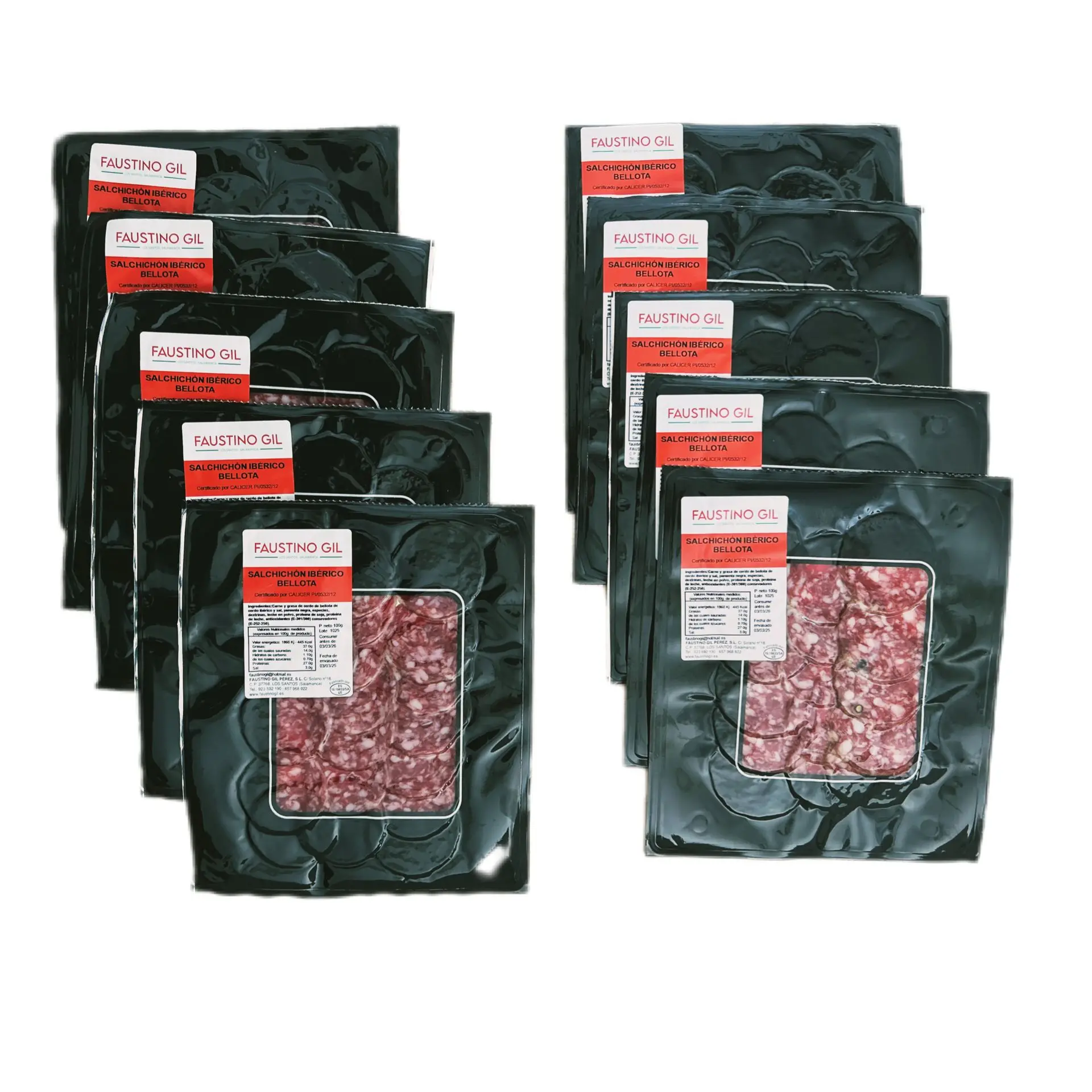 SALCHICHÓN IBÉRICO DE BELLOTA - 10 Sobres de 100g - Elaboración tradicional - Productos Ibéricos Faustino Gil -