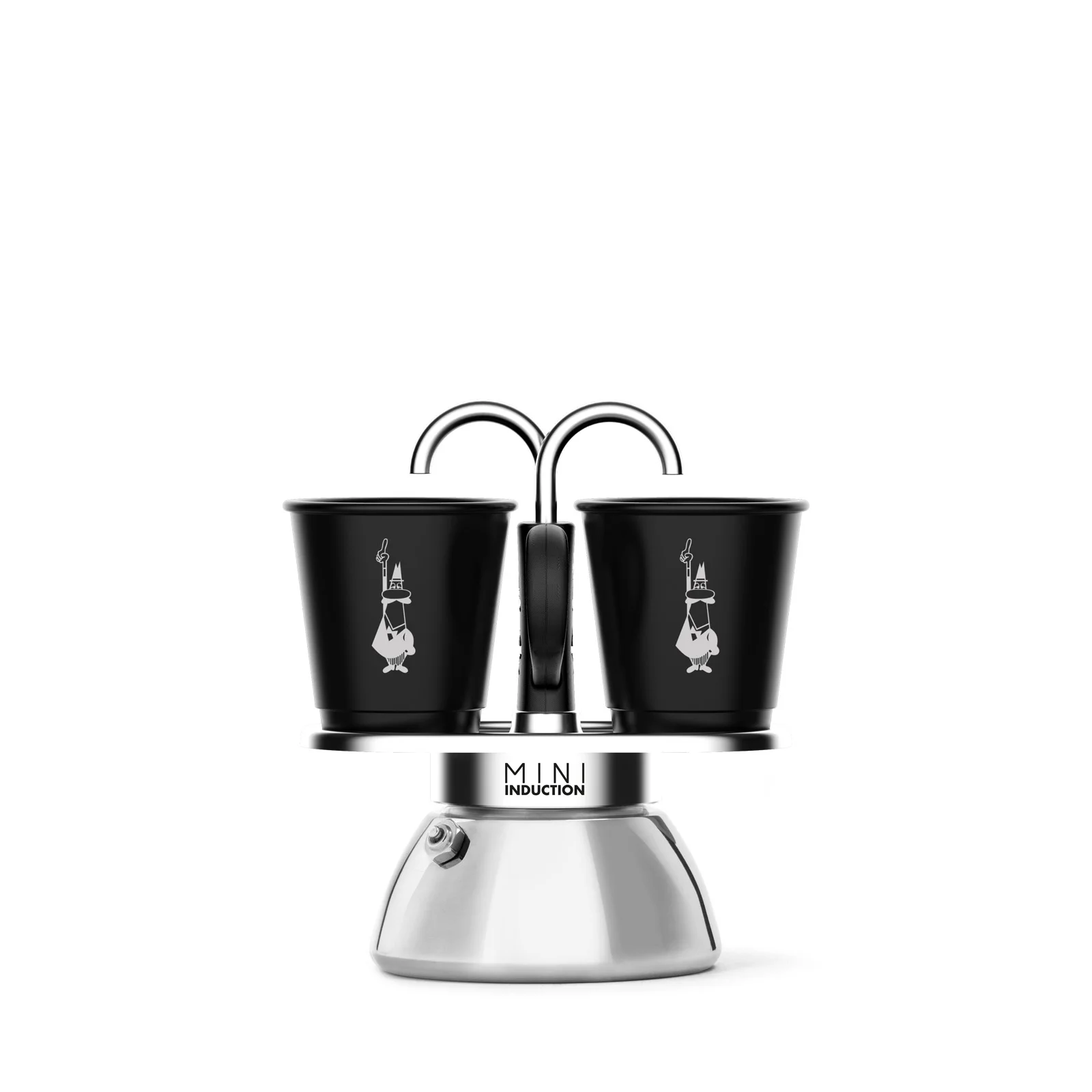 Cafetera Bialetti Clásica y de Inducción Italiana- Mini Express Italiana 2 Tazas - 95 Ml - Aluminio y Acero de Alta Calidad - Negro para Uso en Cocina (incluye Tacitas)