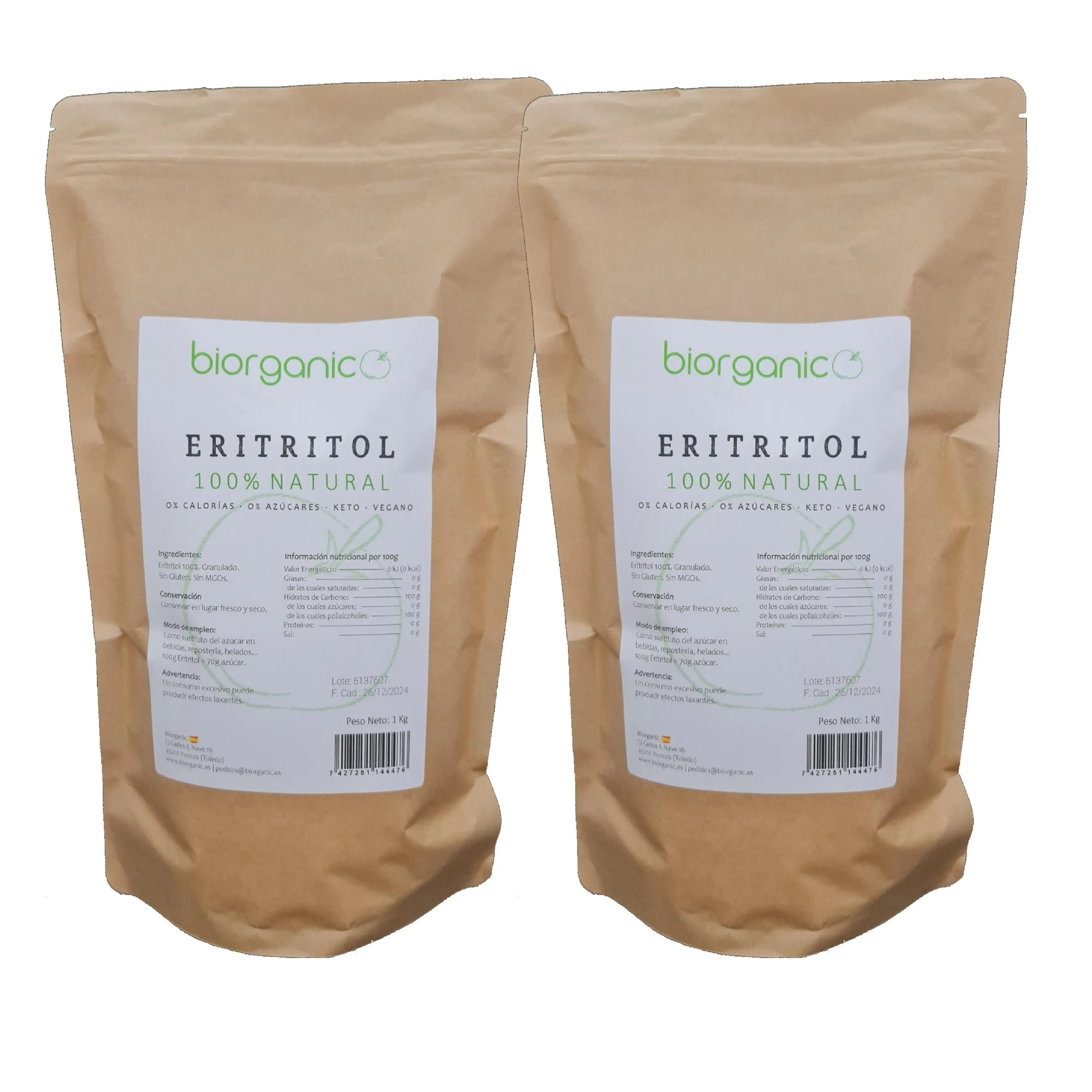 Natural 100% erythritol pack 2Kg - Biorganic KETO ZERO calories