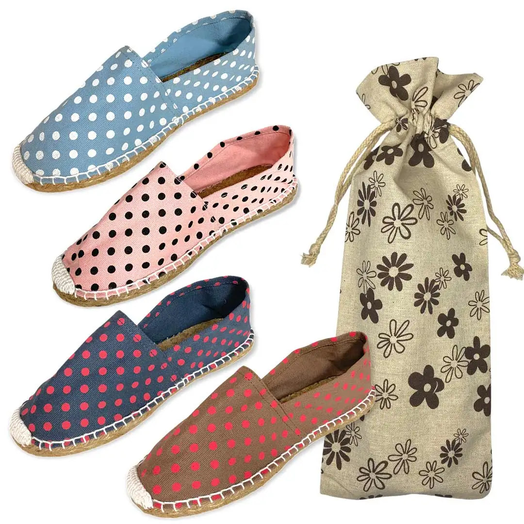 Alpargatas mujer bodas Lunares Esparto 4 col. surtidos (Regalo Bolsa de Tela) (Pack 12/24/36/48) mundiBODA modelo 35001