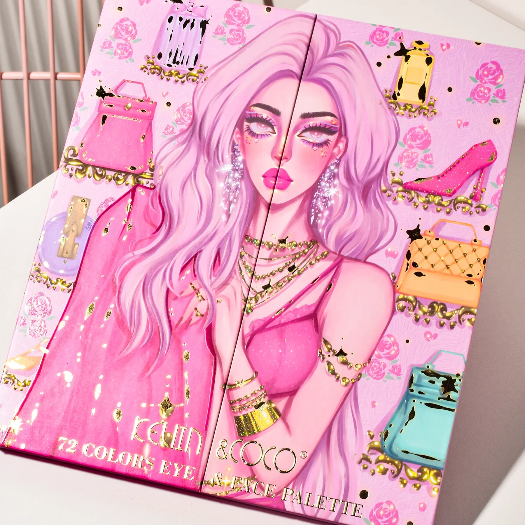 Eyeshadow Palette 72 Colors by Kevin&Coco, Illuminaldore and Blush, Powder and Cream Contour Makeup, Fashion Nova Girl Palette