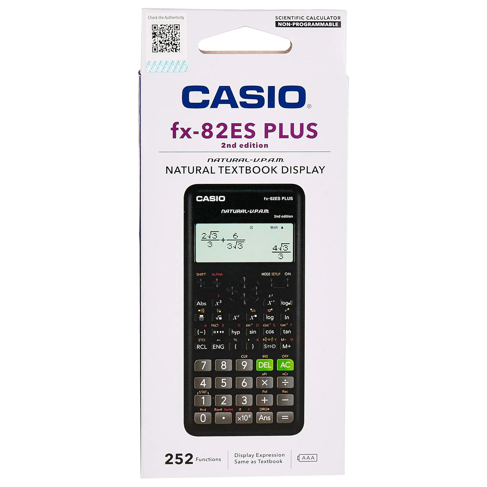 Casio fx-82es plus 2nd edition scientific calculator with 252 functions - ideal for students and professionals