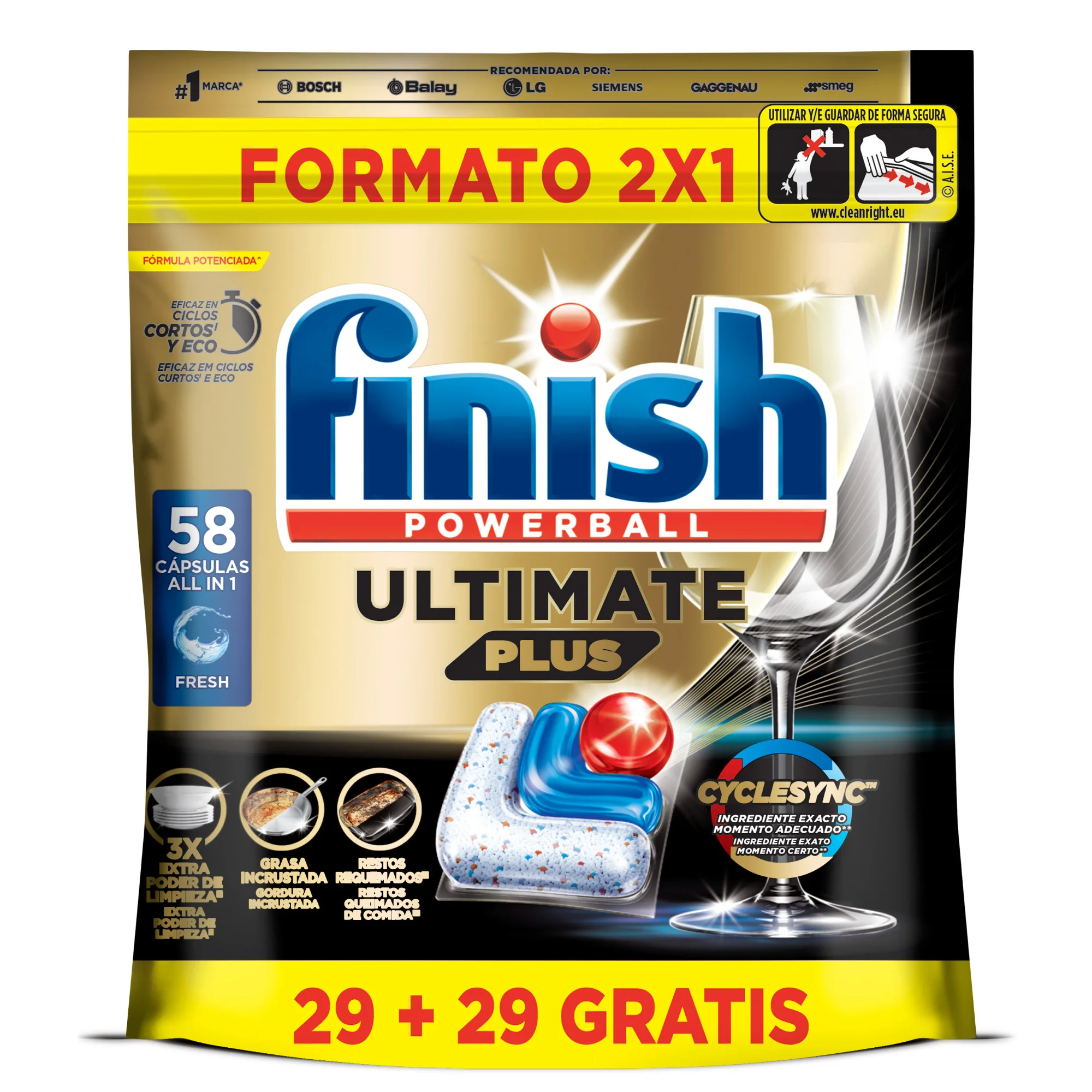 Finish Powerball ULTIMATE PLUS ALL IN 1 x116 x174 x232 Pastillas para Lavavajillas, Limpieza Intensiva, Elimina Restos Quemados, Brillo Diamante, Cuida y Protege