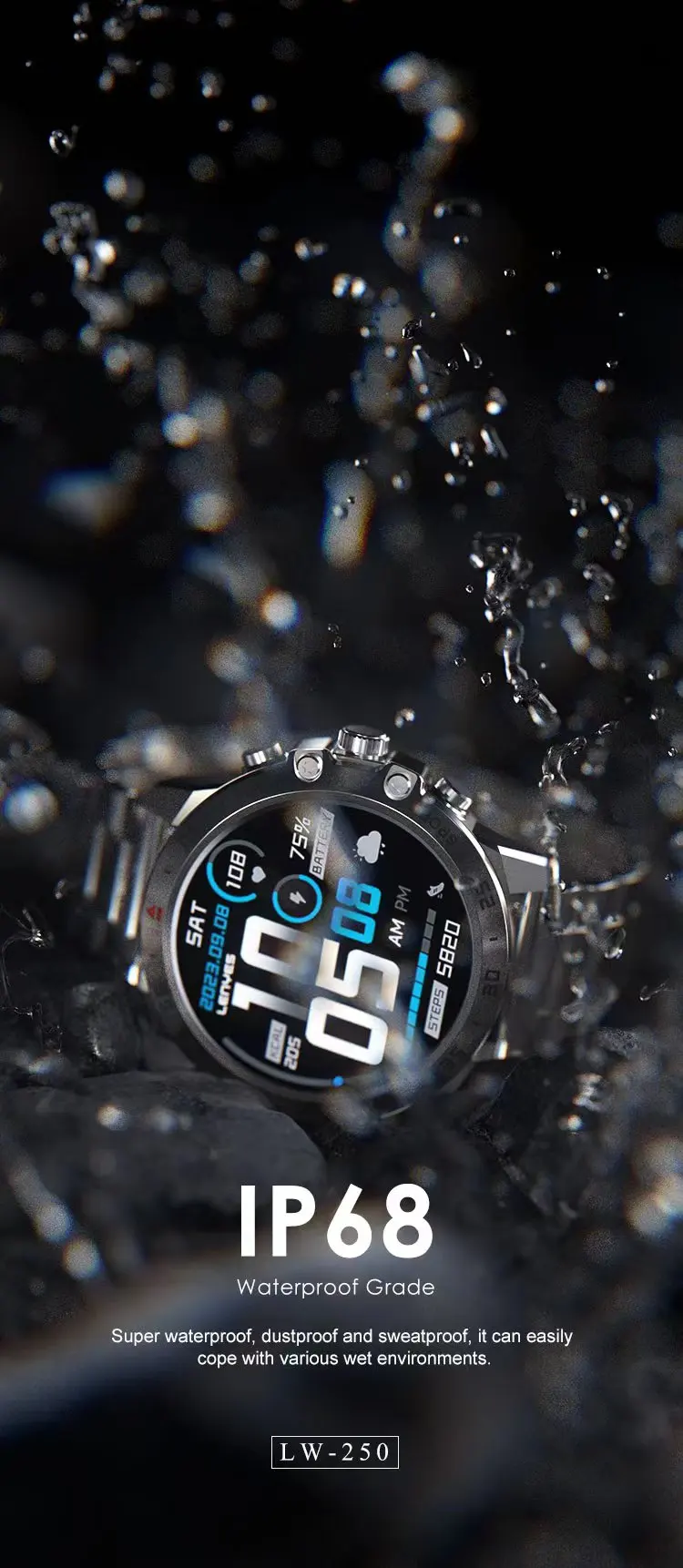 Reloj inteligente LENYES LW-250: pantalla AMOLED táctil de 1,43'', resistencia al agua IP68, monitor de ritmo cardíaco y sueño, Bluetooth 5.2, app GloryFit y carcasa de aleación de zinc