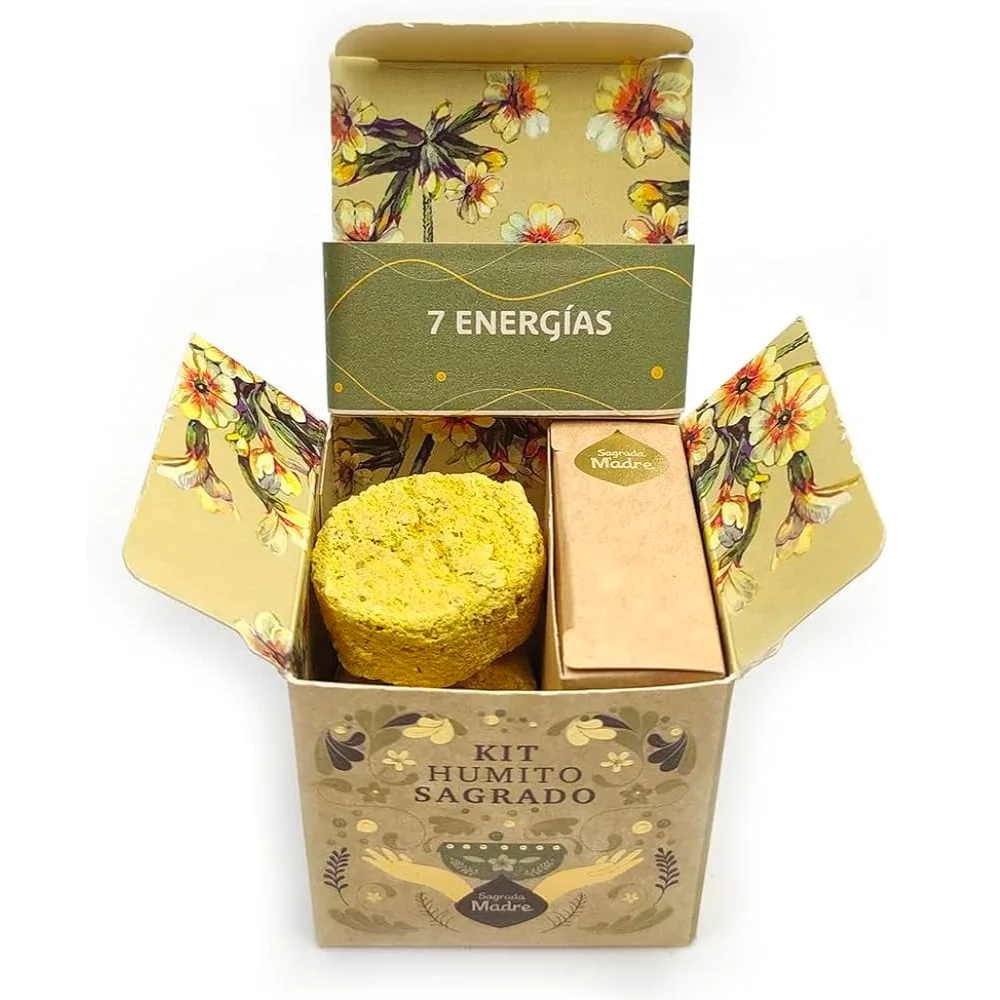 Sacred Mother-sacred Humito Kit: 7 energies handmade artisan Pack for energy cleaning complete with 4 vegetable coals, aromatic pearls, aromatic herbs, Natural resins, essential oils and Natural binder.