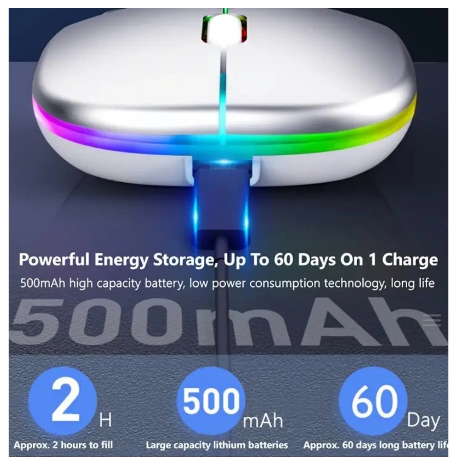 Wireless mouse with Bluetooth connectivity, rechargeable design, and 2.4 GHz USB receiver, featuring a modern ultra-thin build, 1600 DPI sensitivity, and 6 buttons, ideal for gaming and compatible with PC, laptop, and MacBook.