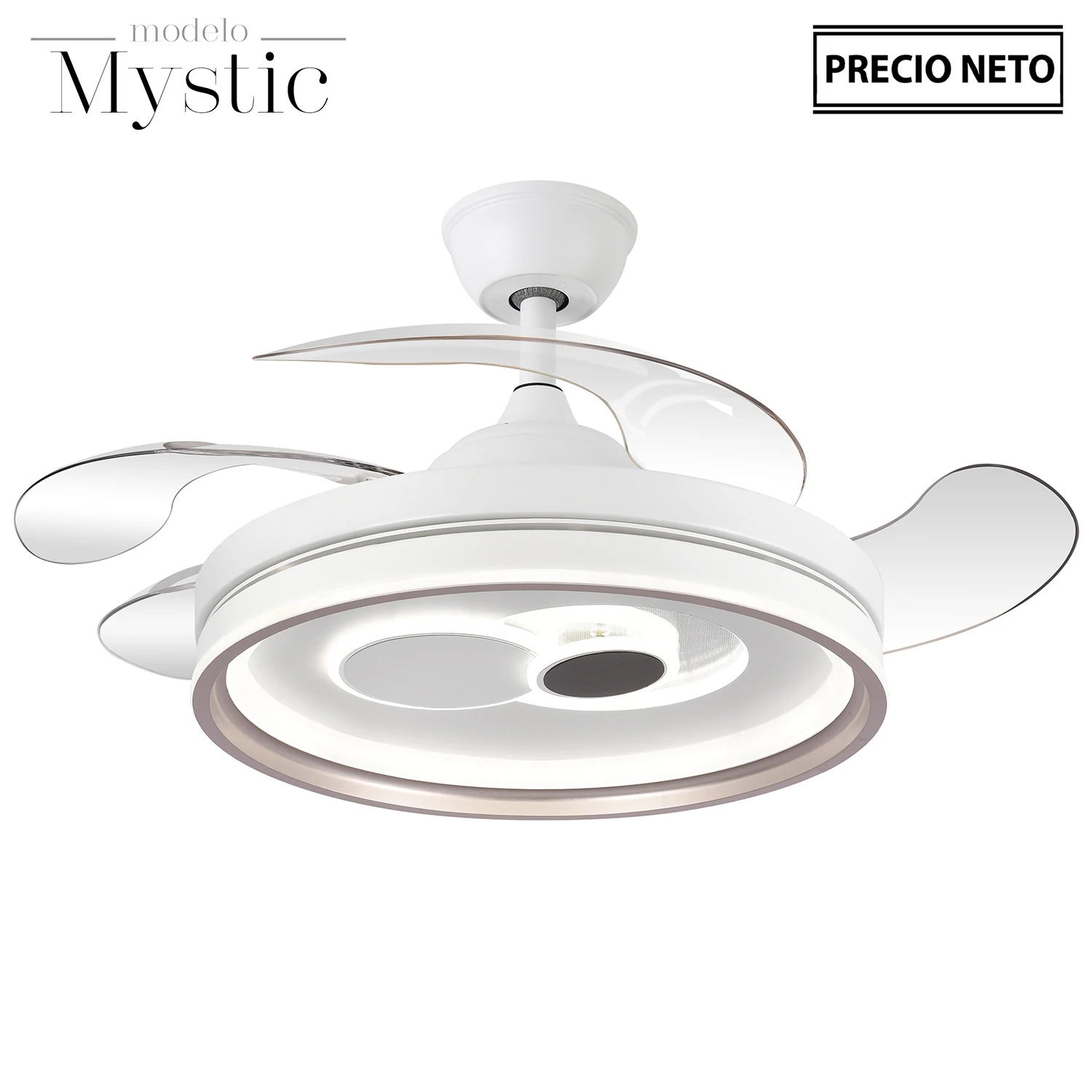 Ventilador techo con luz 4 aspasretractiles blanco mystic 107x34-49cm l mpara: 50cm